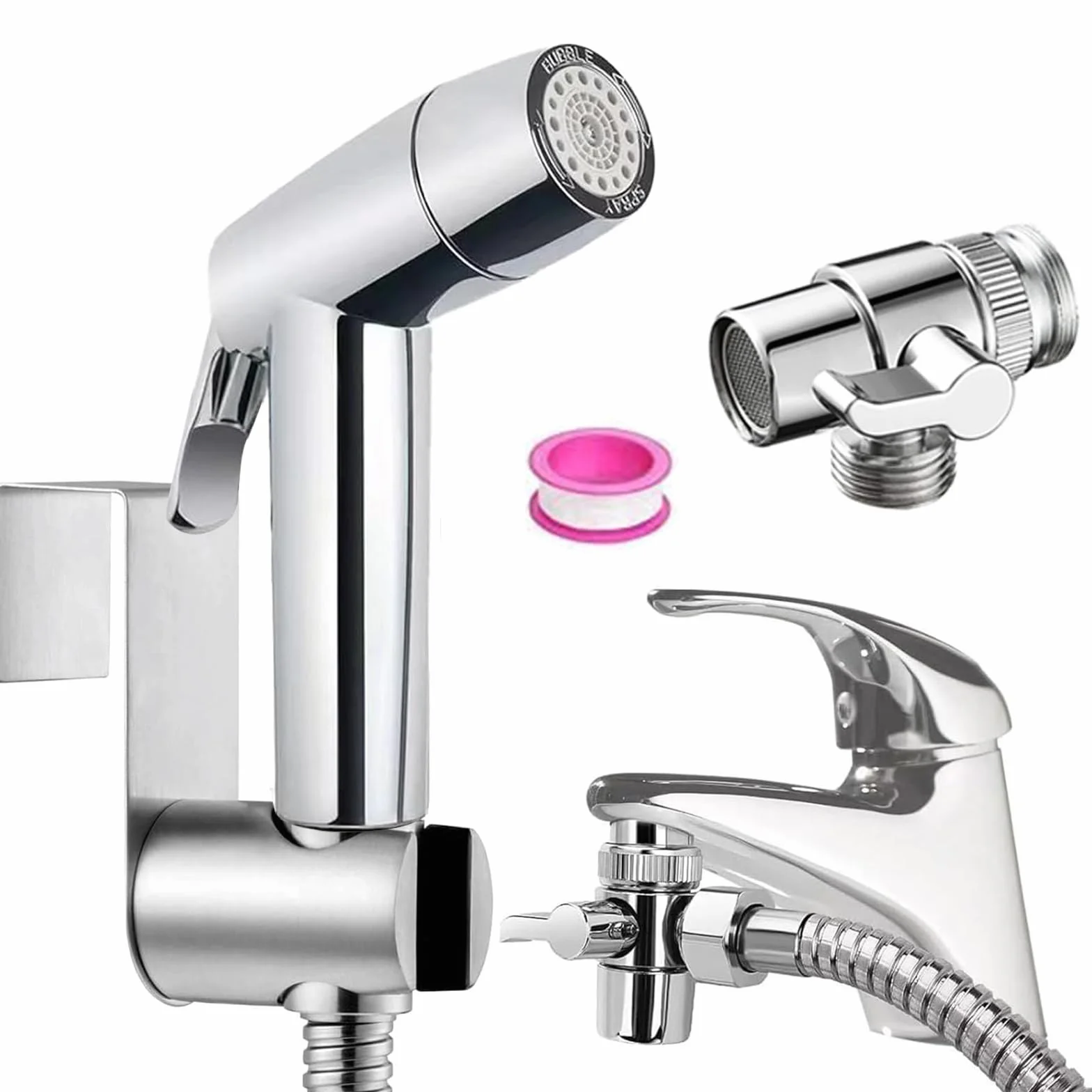 Bidet słuchawka prysznicowa, tworzywo sztuczne ABS, zestaw do rozpylania pieluszek dla niemowląt z hakiem na wąż ze stali nierdzewnej, dozownik kranu M22 x M24, toaleta z wężem i hakiem lub uchwytem