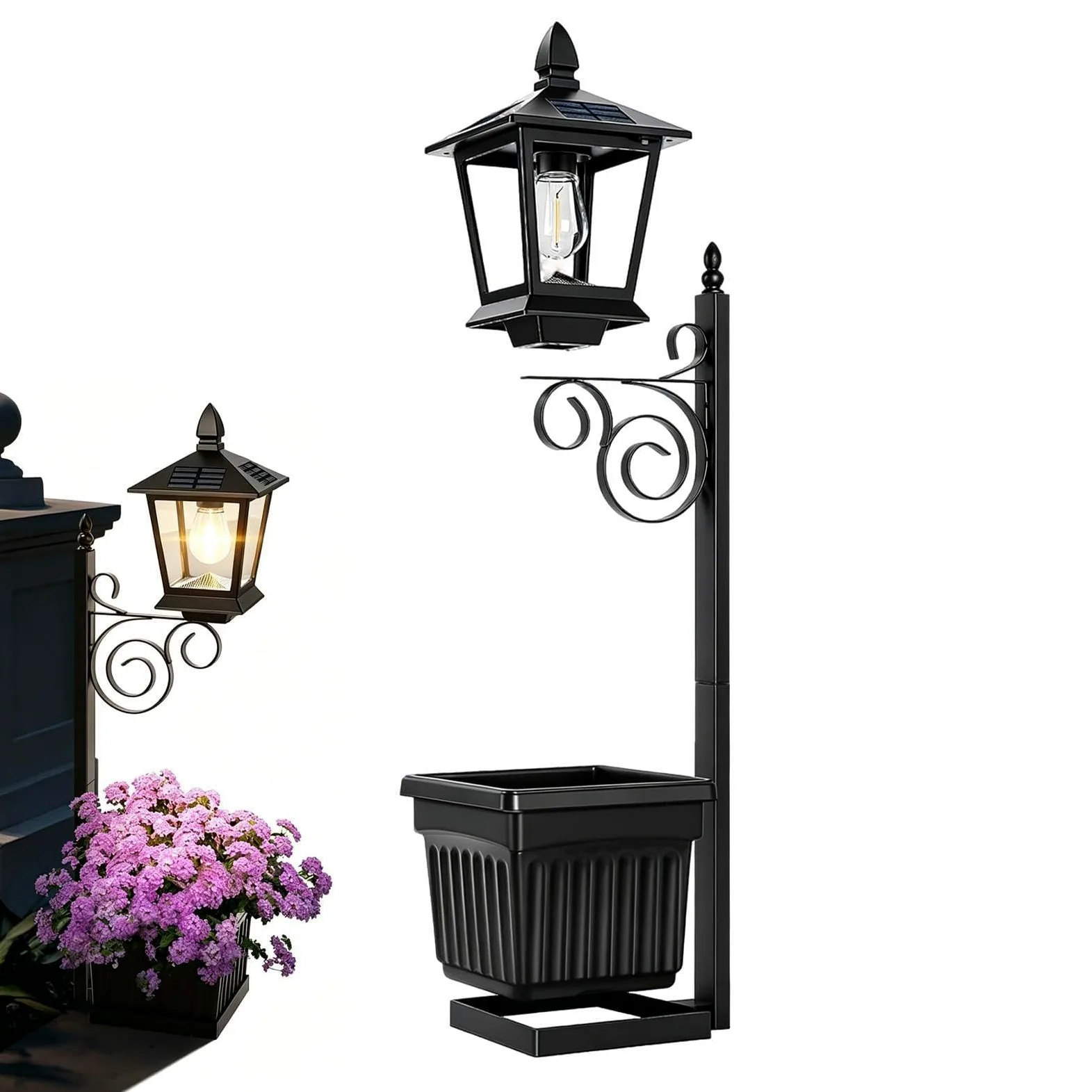 Solarna lampa słupkowa z doniczką, 70 cm zewnętrzna lampa ogrodowa, 2 w 1, światło drogowe od zmierzchu do świtu, wysokie natężenie światła do oświetlenia podwórka, odporna na warunki atmosferyczne