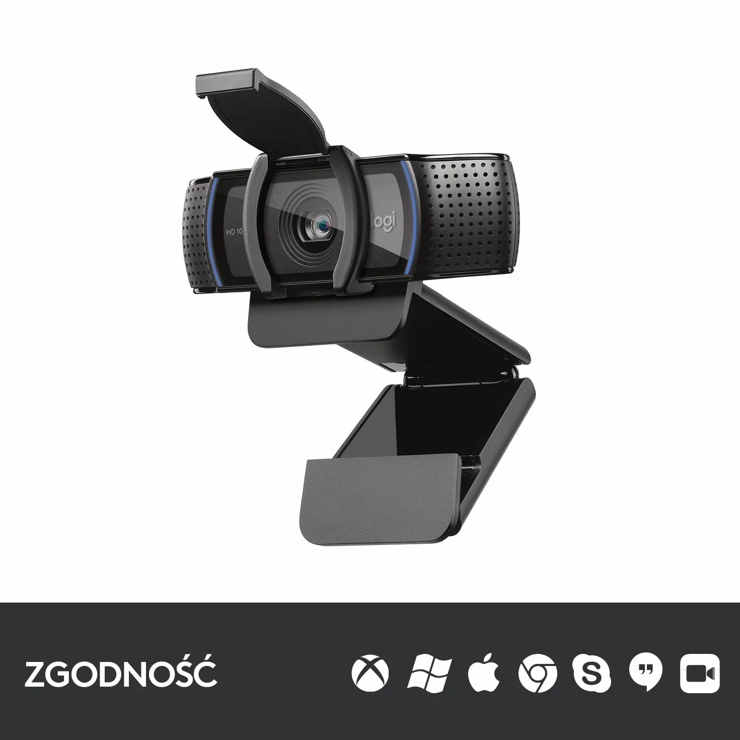 Logitech Full HD Pro C920 kamera internetowa, panoramiczne wideorozmowy i nagrywanie 1080p HD, automatyczna korekcja światła, mikrofony z redukcją szumów, stworzona do spotkań streamingu - Czarny