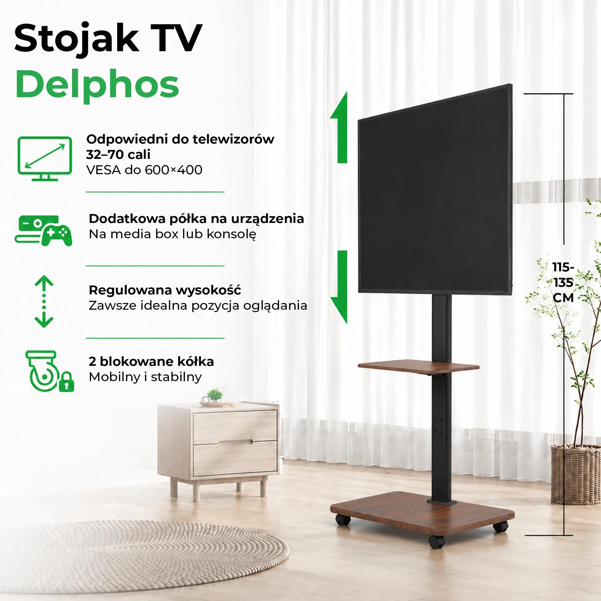 Delphos Mobilny stojak pod telewizor 32-70" do 45 kg VESA 600 x 400