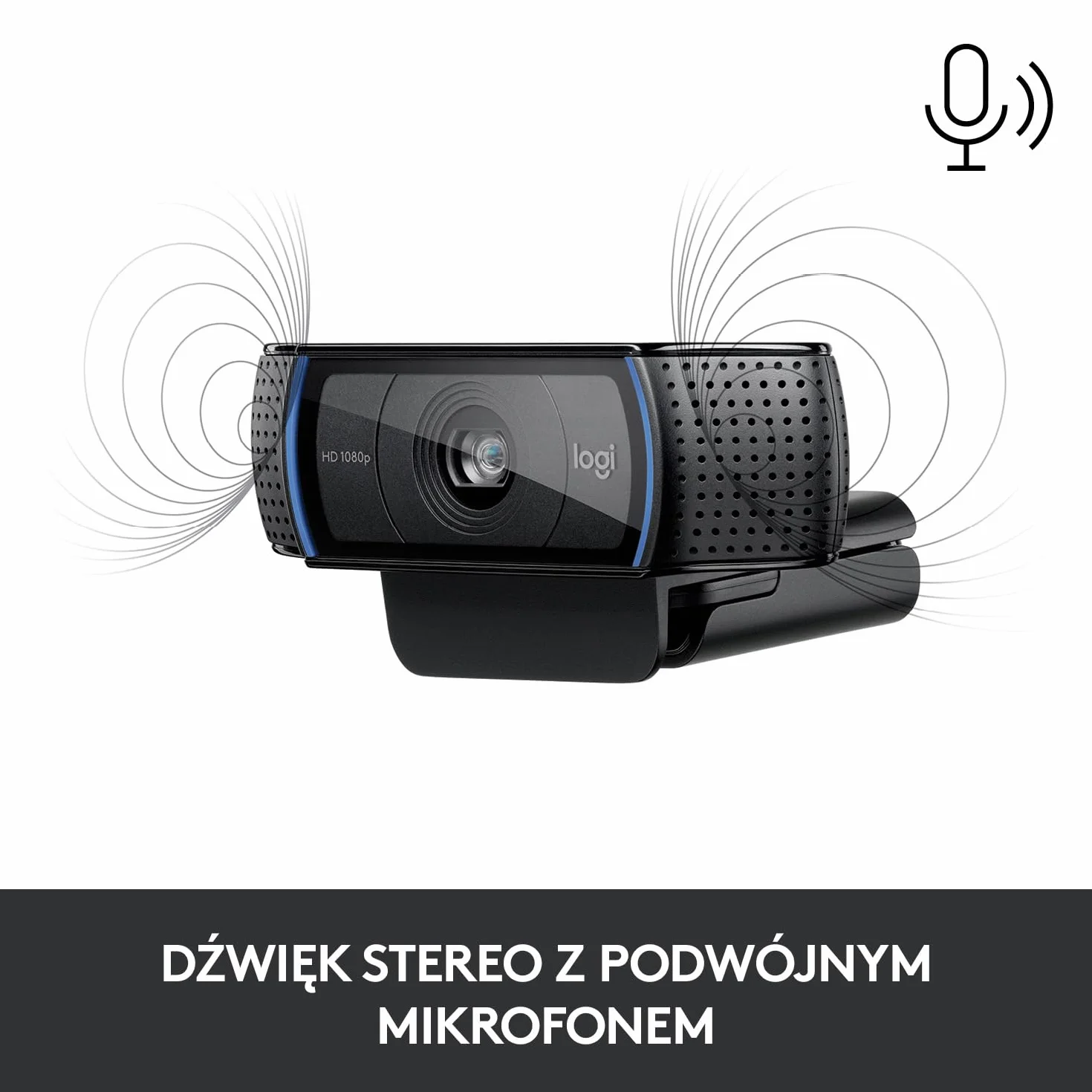 Logitech Full HD Pro C920 kamera internetowa, panoramiczne wideorozmowy i nagrywanie 1080p HD, automatyczna korekcja światła, mikrofony z redukcją szumów, stworzona do spotkań streamingu - Czarny