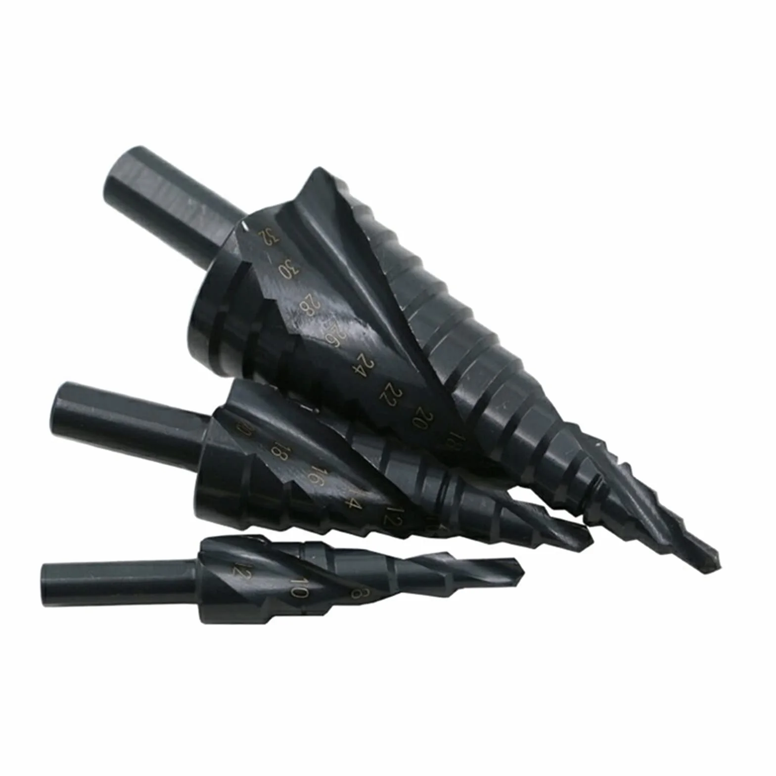 Wiercenie stopniowe bity 3 zestawy 4-12/20/32mm HSS powlekane azotem spiralne wiertła stopniowe do metalu otwornica trójkątny chwyt