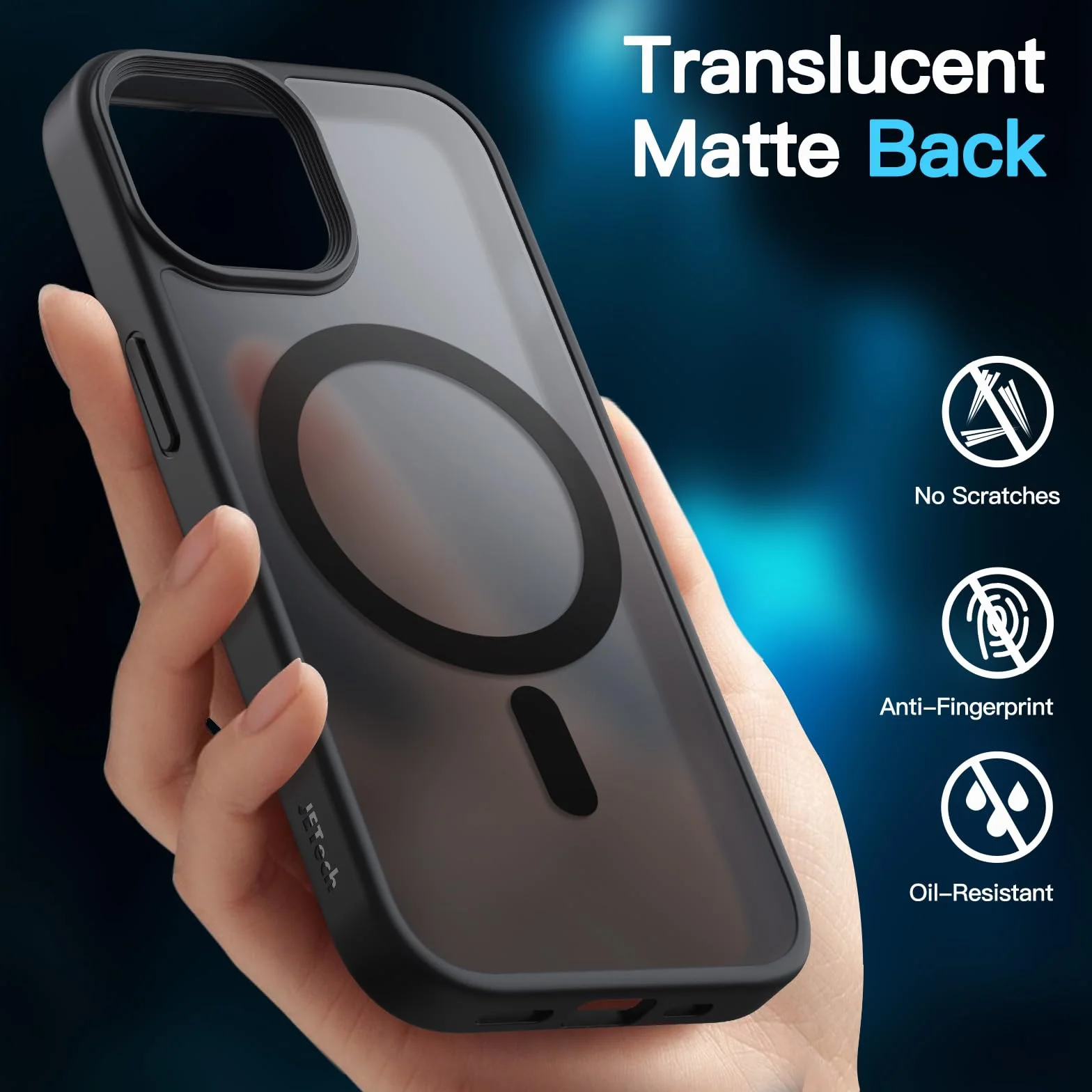 JETech Etui Magnetyczne 3 w 1 iPhone 15 6,1 Cala Szkło Hartowane MagSafe Czarny