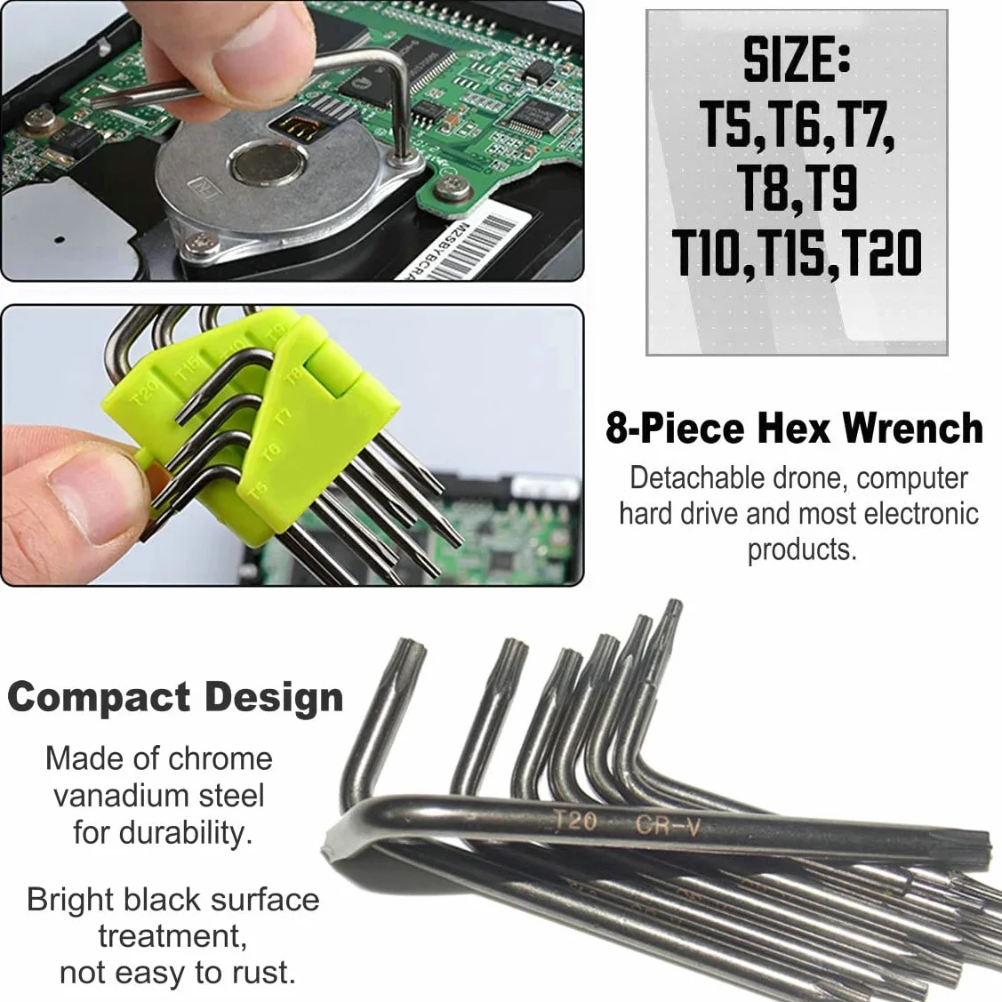 9-częściowy zestaw kluczy sześciokątnych Mini Torx, mały rozmiar Star Wrech T5 T6 T7 T8 T9 T10 T15 T20