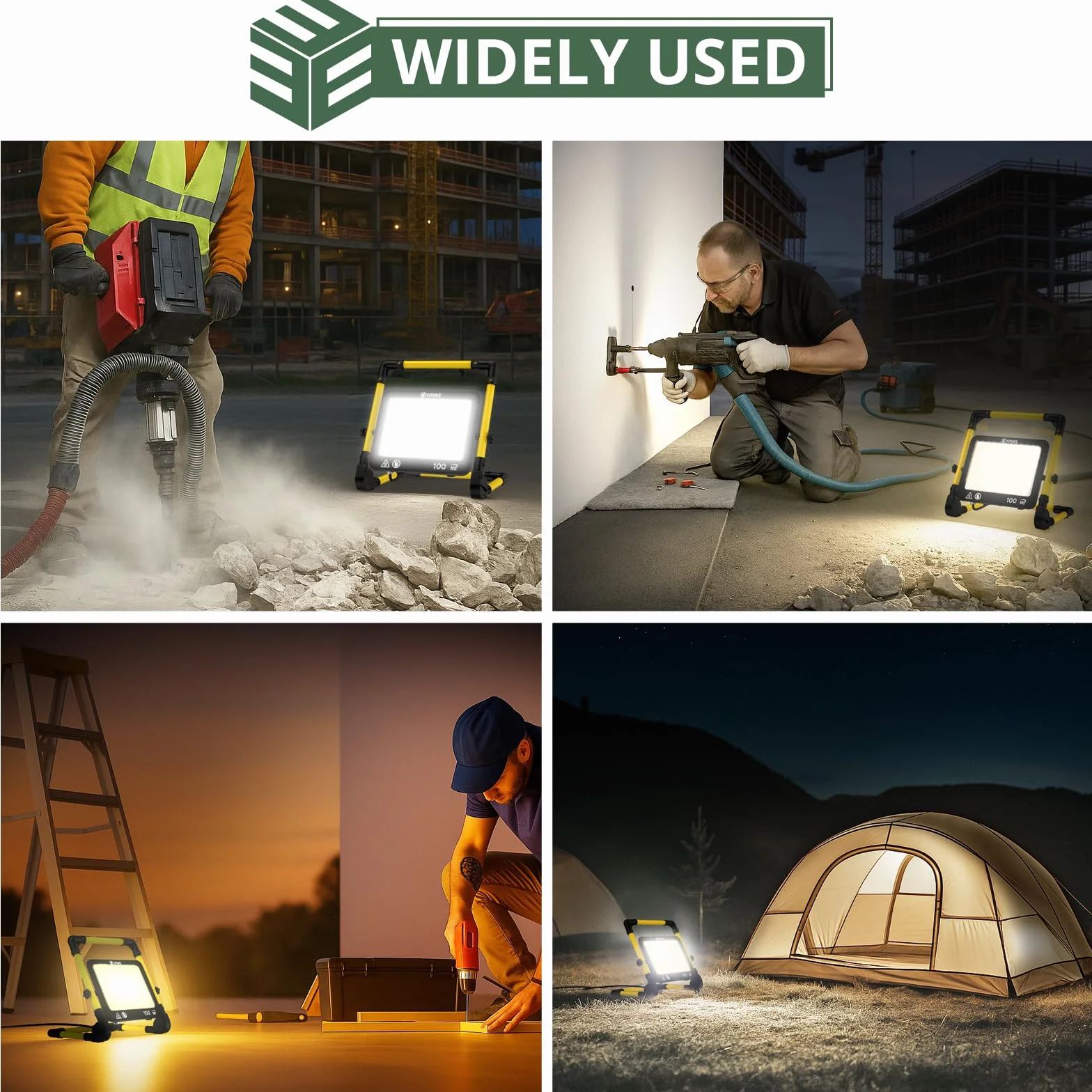 EYPINS Reflektor budowlany LED, 100 W, lampa robocza z wtyczką kabla 5 m, 3000 K/5000 K/6000 K, regulowane światło, IP66, wodoszczelny reflektor roboczy, 8000 lm, przenośny, do warsztatu, konserwacji