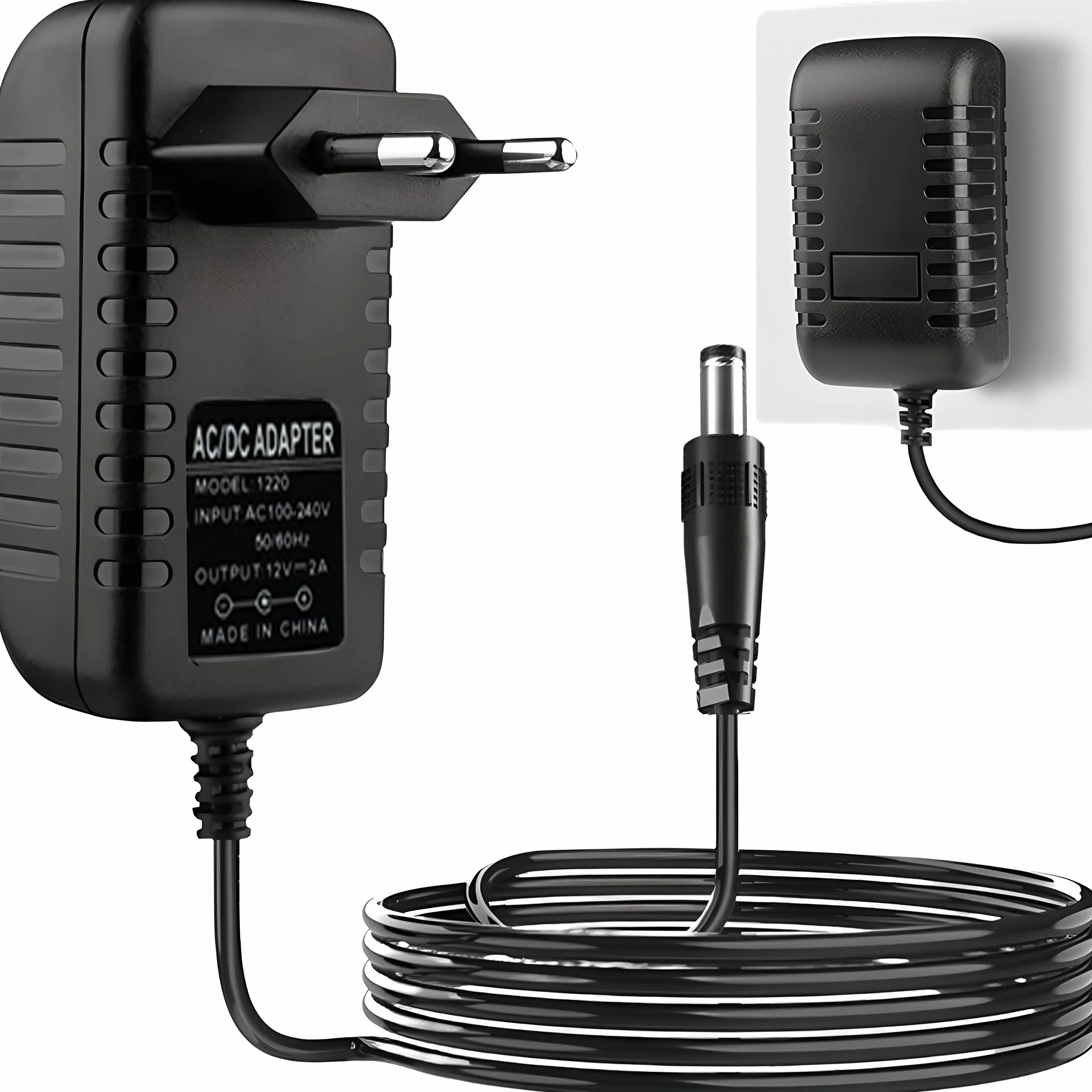 Retoo AC DC zasilacz sieciowy 2 A, 100-240 V uniwersalny adapter, wtyczka, zasilacz sieciowy, oryginalny kabel ACDC, adapter sieciowy z wtyczką DC 5,5 x 2,1 mm, do obudowy dysków twardych, czarny