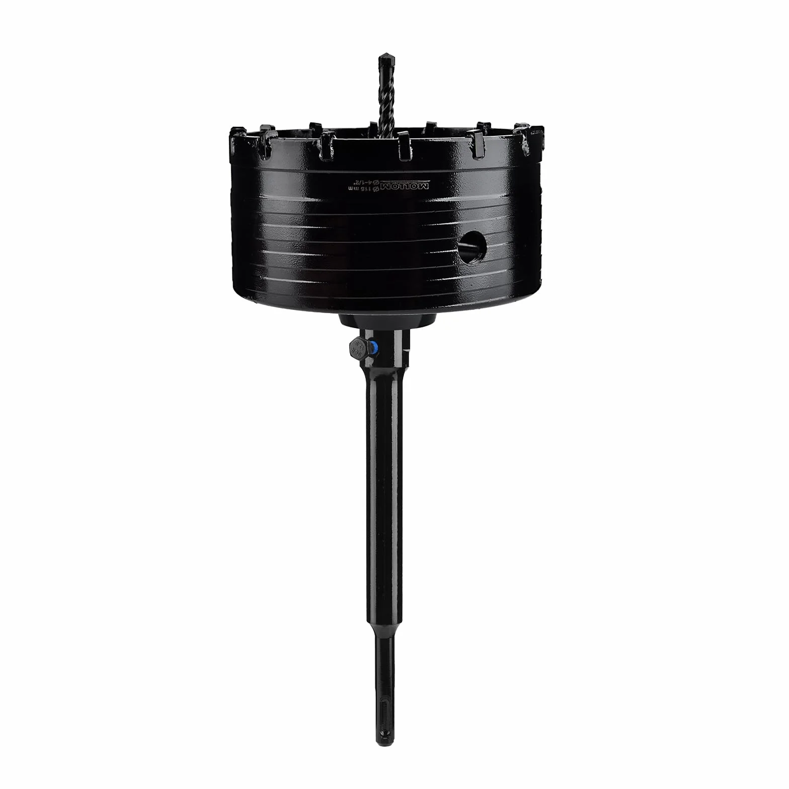 Mollom (115mm | 4-1/2") wiertło koronowe do betonu, przedłużka z trzpieniem SDS Plus 220 mm, wiertło koronowe ciężkiego typu z wiertłem centrującym 110 mm do kamienia, cegły, ścian i muru