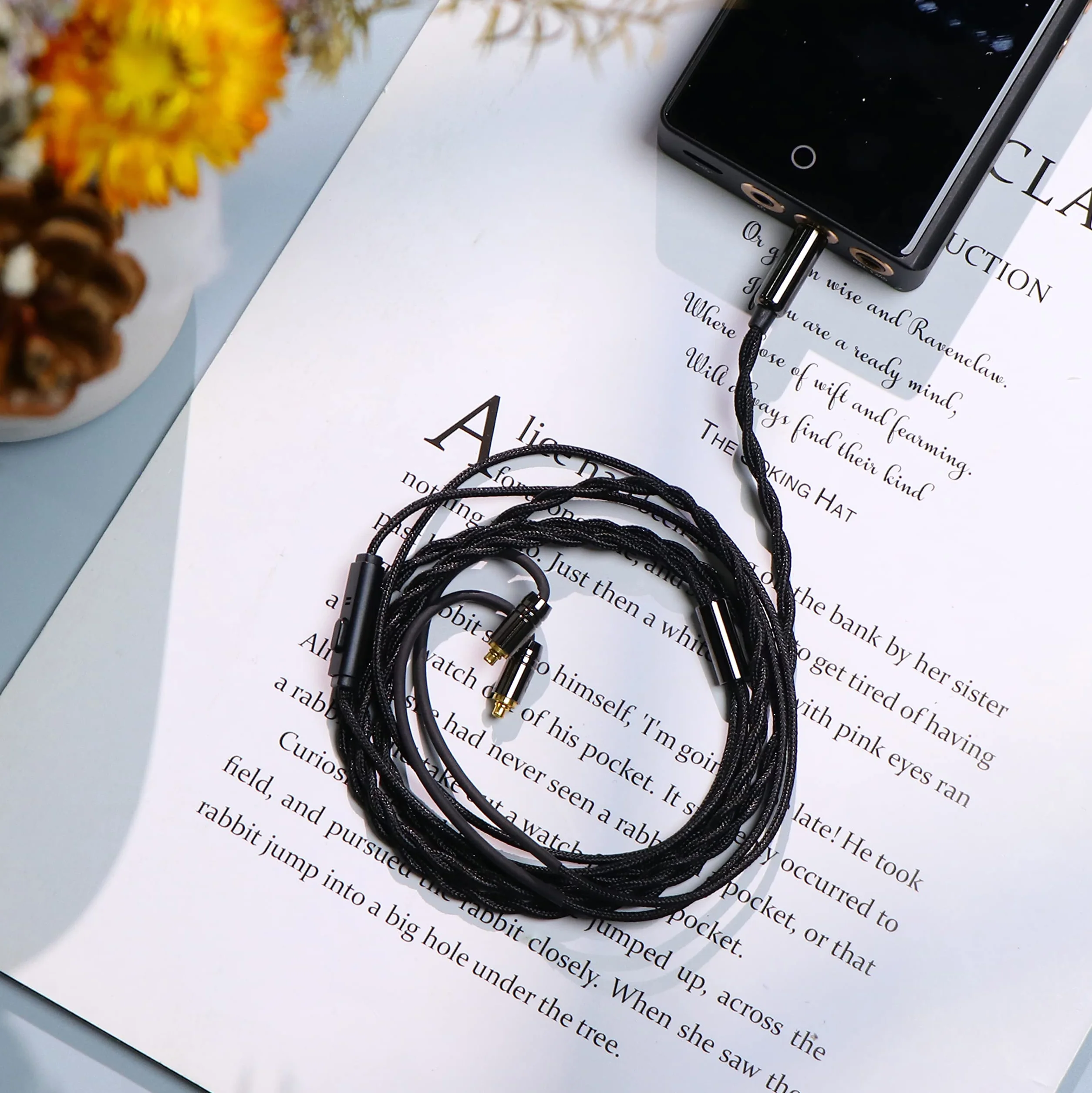 Linsoul Tripowin Zombur 4N kabel beztlenowy OFC 4N HiFi IEM z mikrofonem, zewnętrzna warstwa przędzy bawełnianej do audiofilskiego kabla zastępczego (z mikrofonem, 3,5, MMCX)