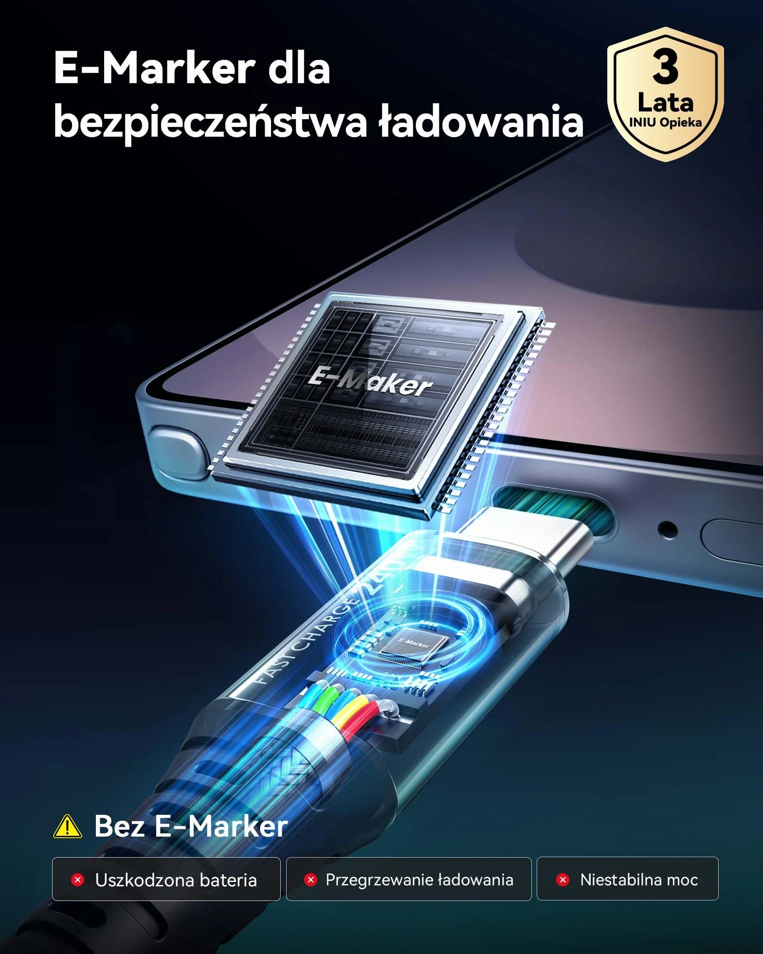 INIU Kabel USB C na USB C 240W 2M 2 Sztuki 48V/5A PD 3.0 Szybkie Ładowanie Nylonowy Pleciony do iPhone 16 15 Pro Max Plus Samsung Galaxy S24 S23 iPad MacBook Google
