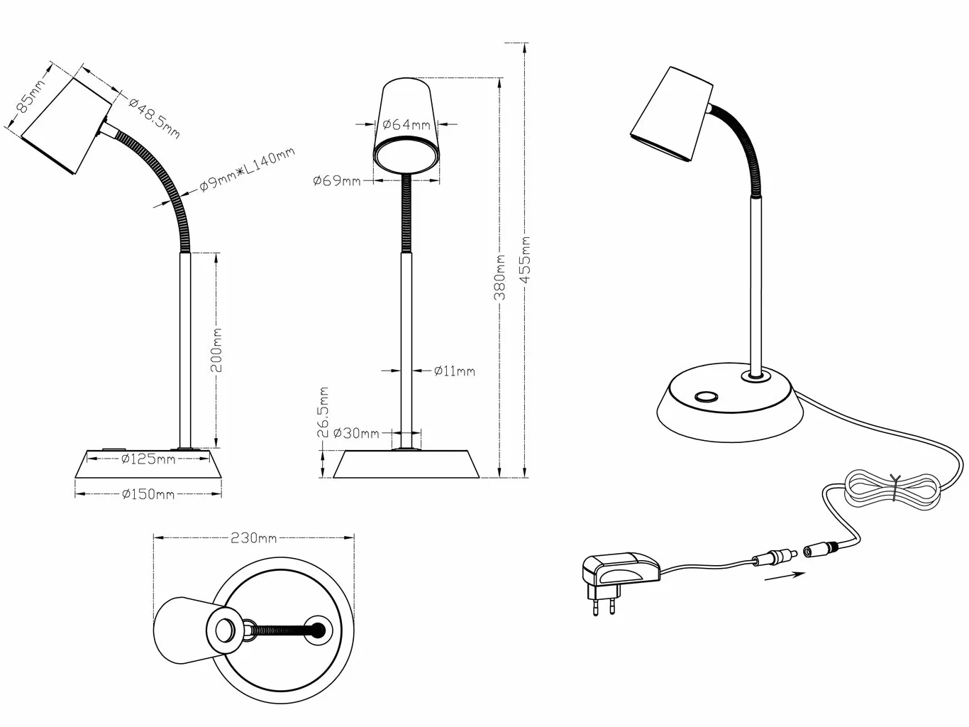 Elastyczna lampa biurkowa LED w zestawie 2 szt. w kolorze matowego niklu z dotykowym ściemniaczem – idealna jako lampka do czytania, lampka nocna lub lampka robocza