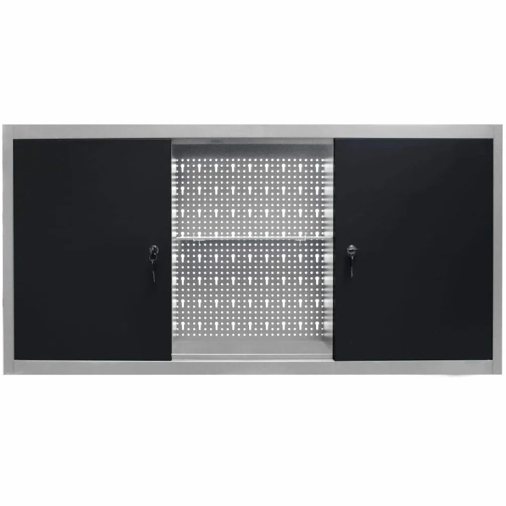 Ściana szafka narzędziowa w stylu przemysłowym, metalowa, szara, czarna, 120 x 19 x 60 cm, z 3 regulowanymi półkami, zamykana, do warsztatu, garażu, piwnicy, dla majsterkowiczów