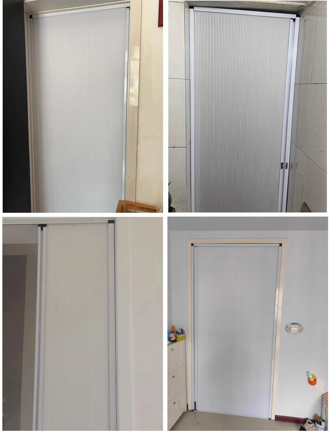 Drzwi Harmonijkowe Bez Wiercenia Białe Drzwi Składane Metalowa Rama i Panel z Włókniny, Przesuwne Drzwi Składane z Uchwytem i Zamkiem, Bramka Dzieląca Drzwi do Kuchni i Sypialni(61x80in (155x203cm))