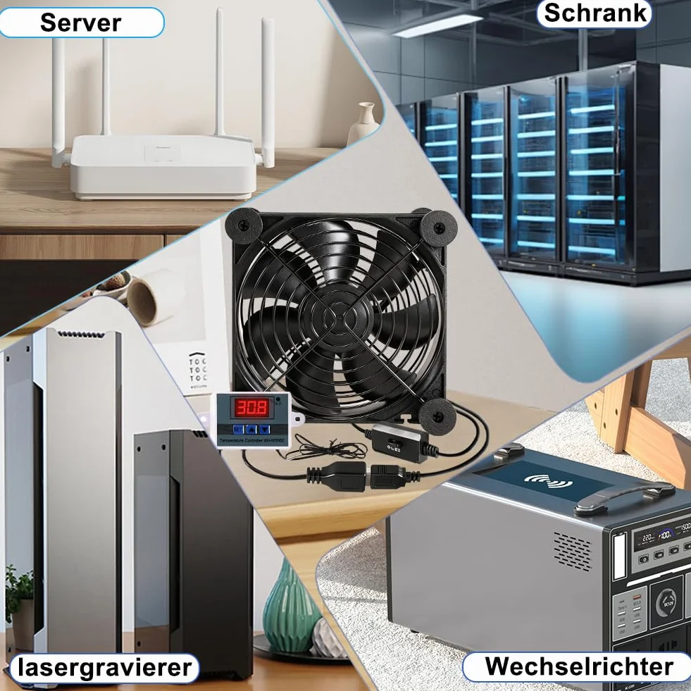 Wentylator komputerowy USB 120 mm z cyfrowym regulatorem temperatury – cichy wentylator chłodzący komputer, podwójne łożyska kulkowe, wentylator obudowy – 3 regulowane wentylatory do CPU