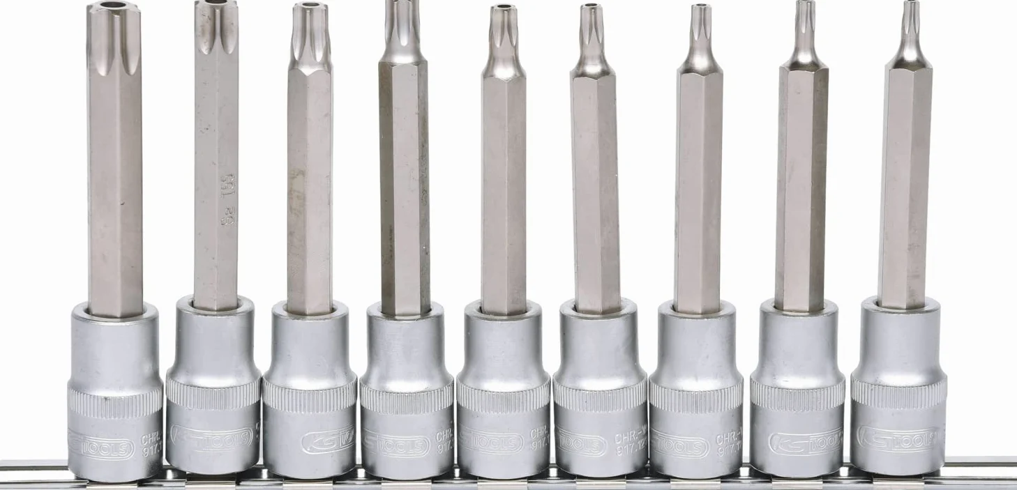 KS Tools 917.1790 1/2"Zestaw gniazd bitów dla srub Torxz otworem czolowym dlugich9szt.TB20-TB60