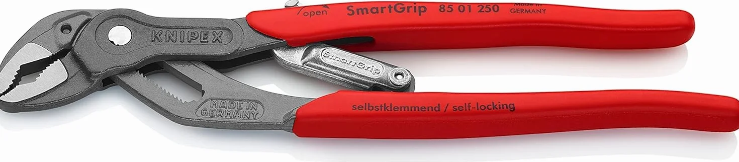 KNIPEX SmartGrip Szczypce do rur z regulacją automatyczną fosforanowana, szara z nasadkami z tworzywa sztucznego 250 mm, 85 01 250