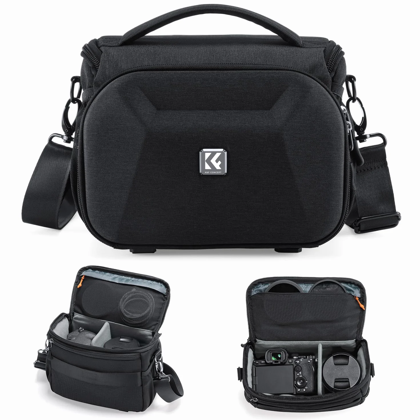 K&F CONCEPT Torba na aparat fotograficzny, mały plecak na lustrzankę, torba na ramię z uchwytem na statyw, czarny