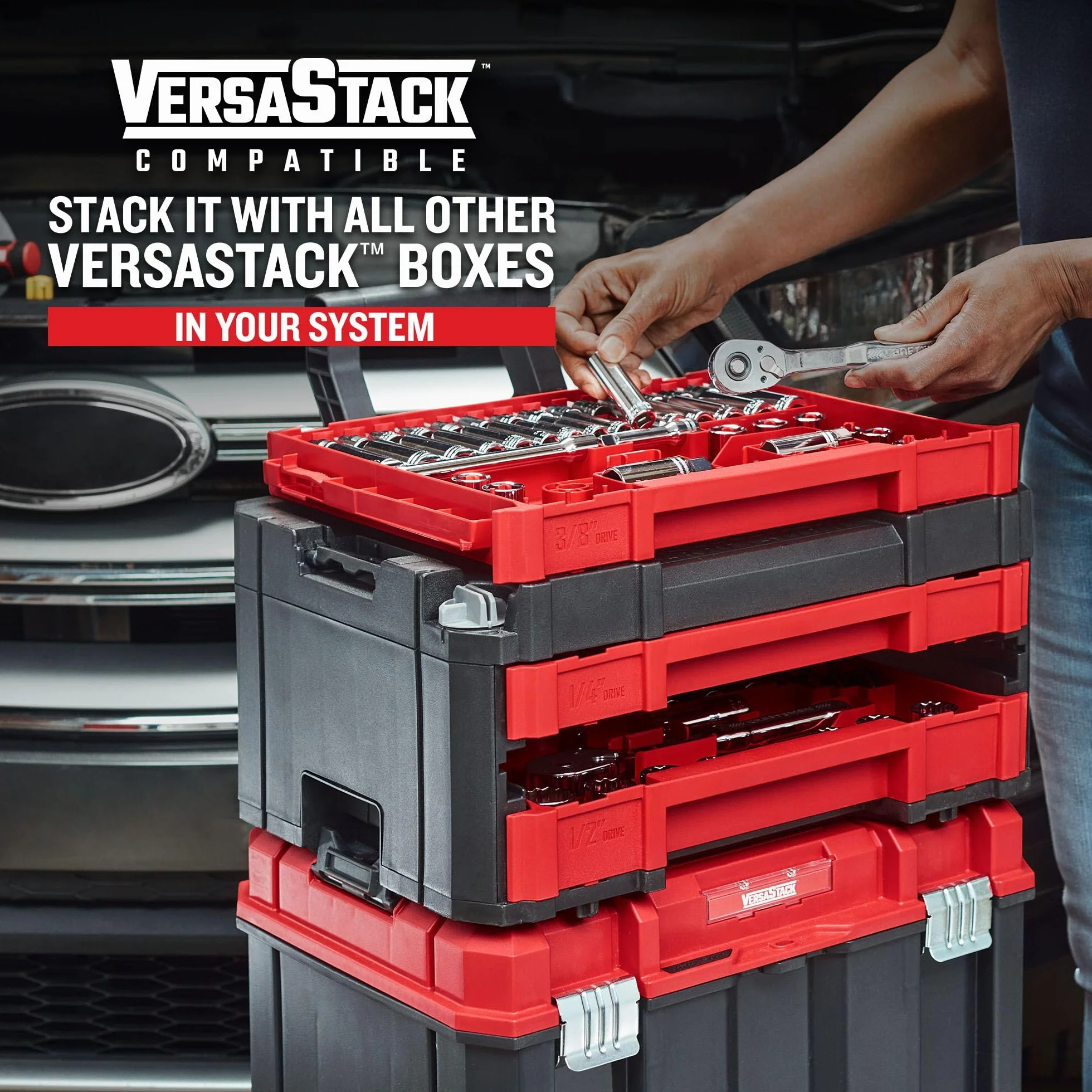 Craftsman VERSASTACK CMMT45309 zestaw narzędzi mechanicznych, 1/10.2 cm i 3/20.3 cm, trwała skrzynka narzędziowa z 3 szufladami, 262 szt