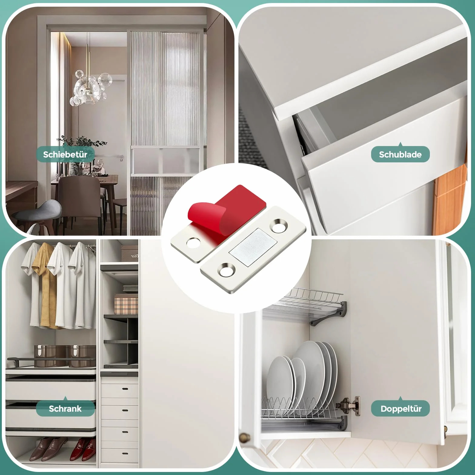 Magnesy na drzwi szafy, 2 sztuki, ultra cienkie magnesy na drzwi, magnesy ze stali nierdzewnej do szaf, samoprzylepne zapięcie magnetyczne do szafek kuchennych, szuflad i szaf na ubrania, srebrne
