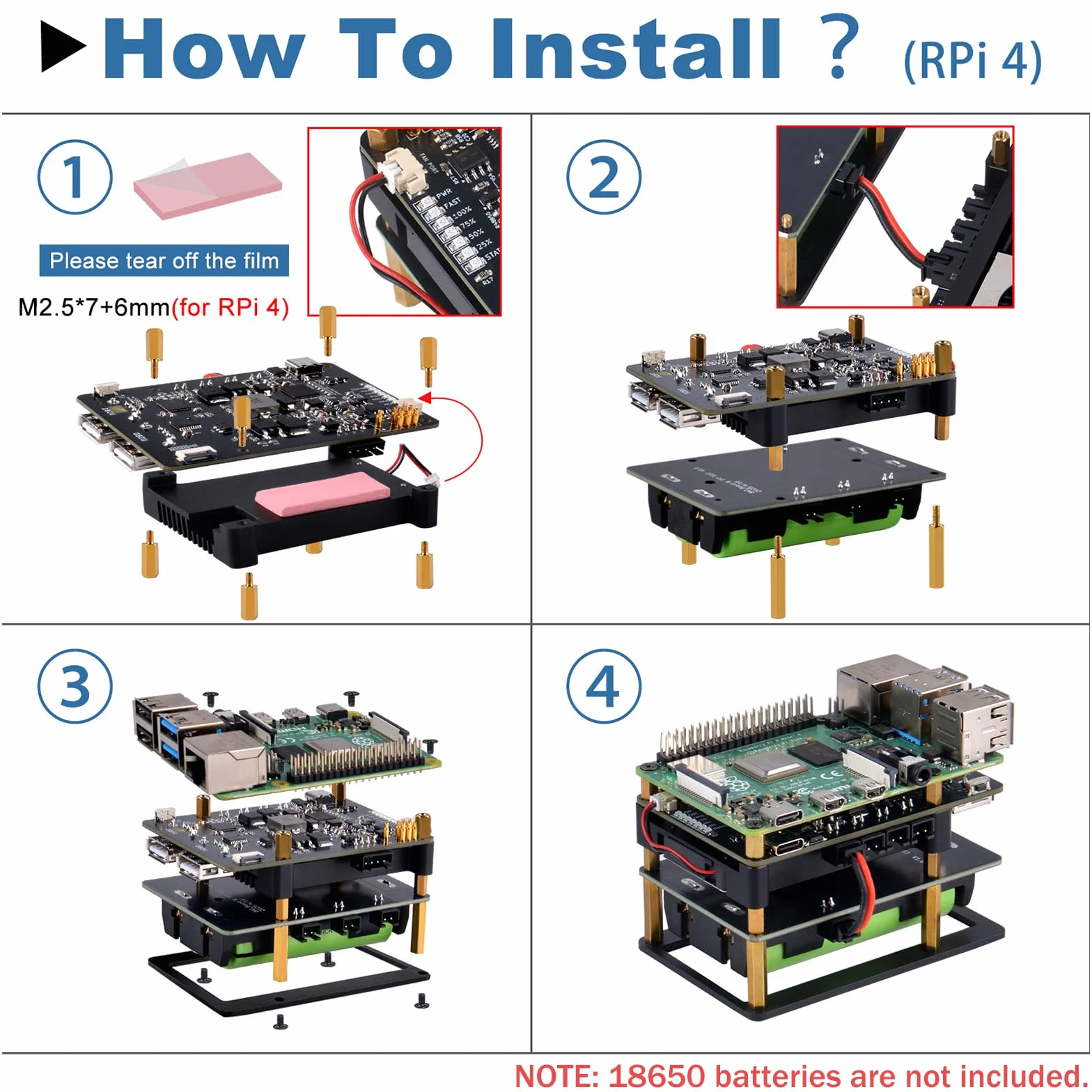 GeeekPi UPS Gen 6 Zasilacz Nieprzerwany HAT dla Raspberry Pi 5 4B Aluminiowy Odprowadzacz Ciepła