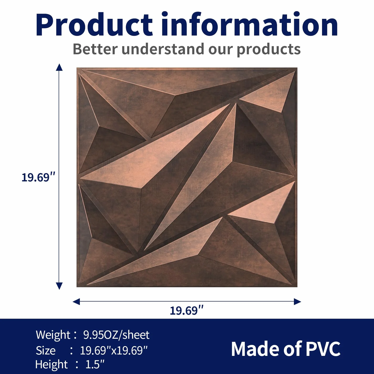 Art3dwallpanels Panel ścienny 3D PCW diamentowy 12 płytek antyczna miedź