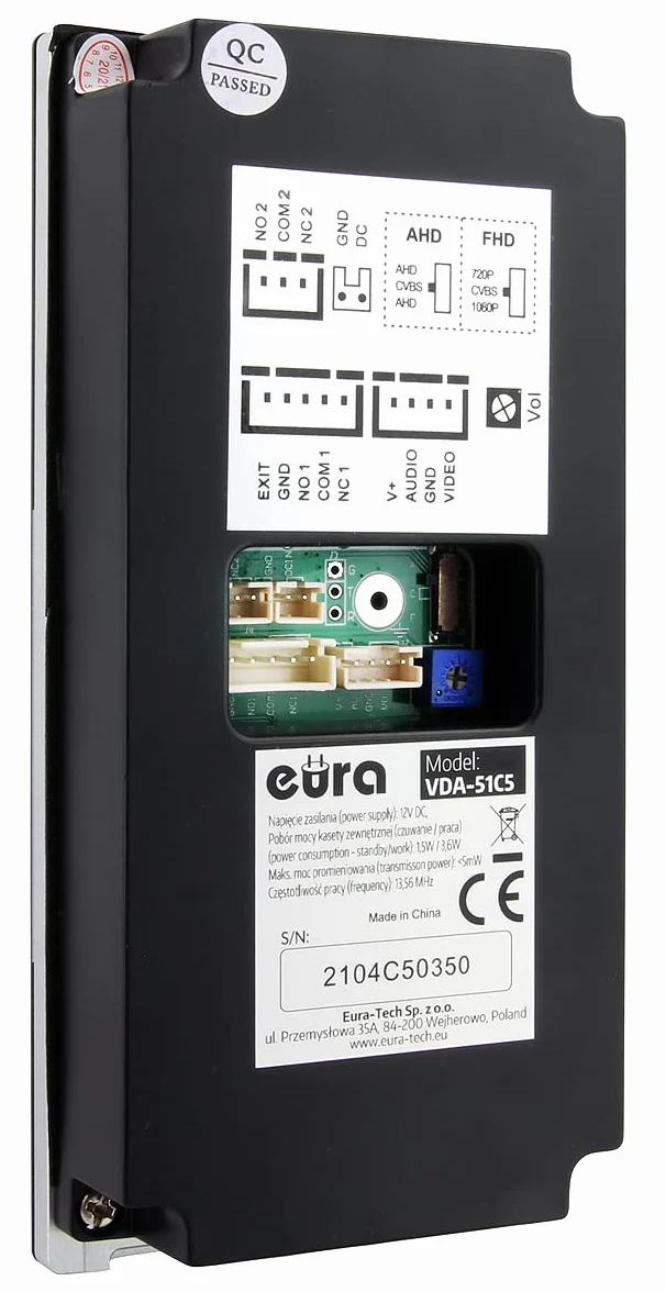 EURA VDP-99C5 4-przewodowy wideodomofon, kolorowy monitor 10", 2 wejścia, WiFi, szyfrowanie, RFID, 1080p, kolor biały