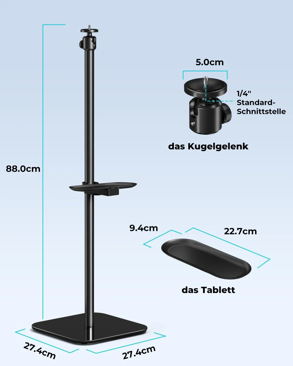 viozon Stojak do projektora, uniwersalny uchwyt do projektora, wysokość 88 cm, interfejs 1/4", z głowicą kulową obracaną o 360°, do domu, biura, na zewnątrz, kompatybilny z EPSON, VANKYO, XGIMI,