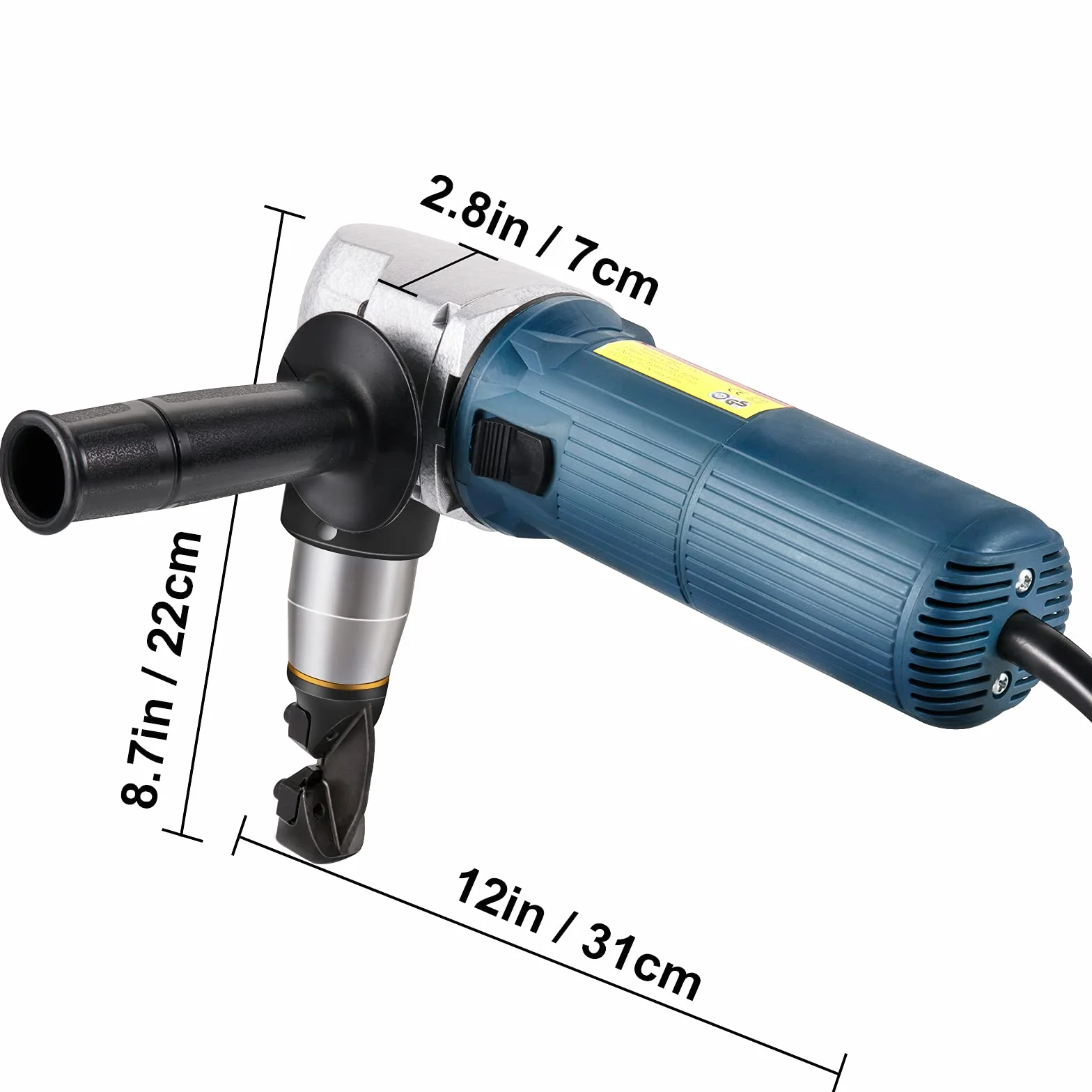 VEVOR Rozdzieracz elektryczny 625W Nożyce do blachy o grubości cięcia 4 mm, profesjonalne narzędzie do cięcia metalu i regulowana głowica tnąca 360° do stali z tworzywa sztucznego miedzi niebieski