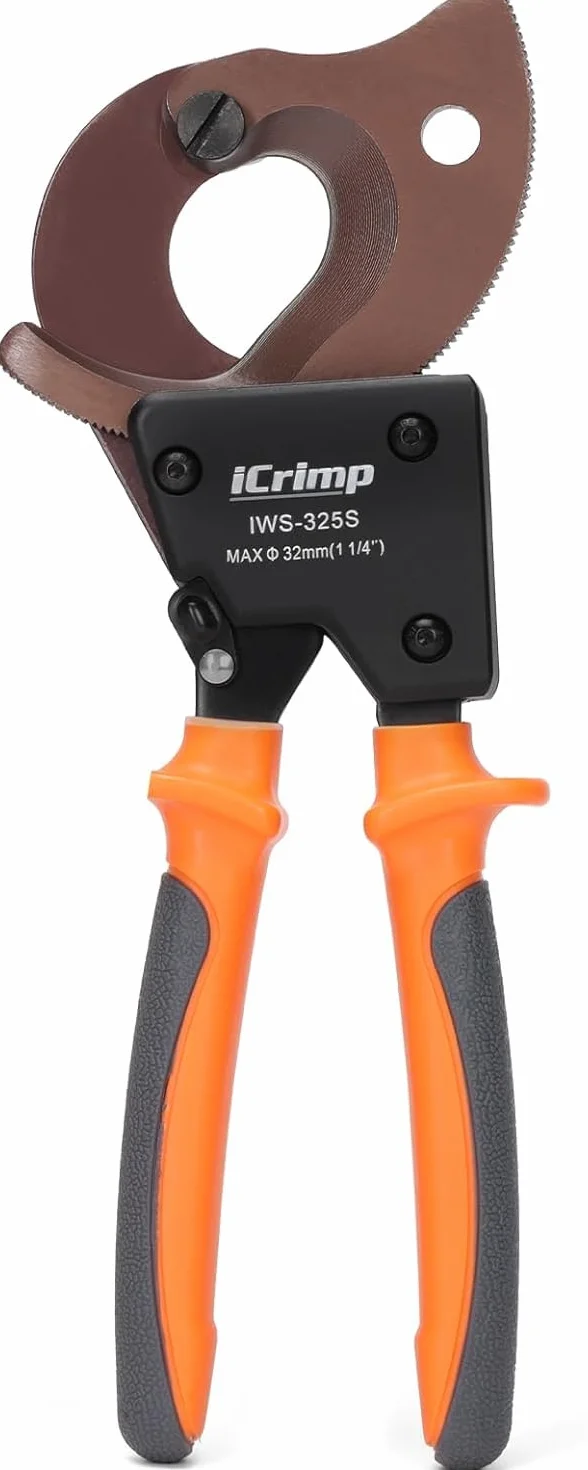 iCrimp IWS-325S przecinak do kabli z grzechotką, tnie do 32 mm średnicy, wysokowydajny przecinak do kabli elektrycznych aluminiowo-miedzianych i wielożyłowych