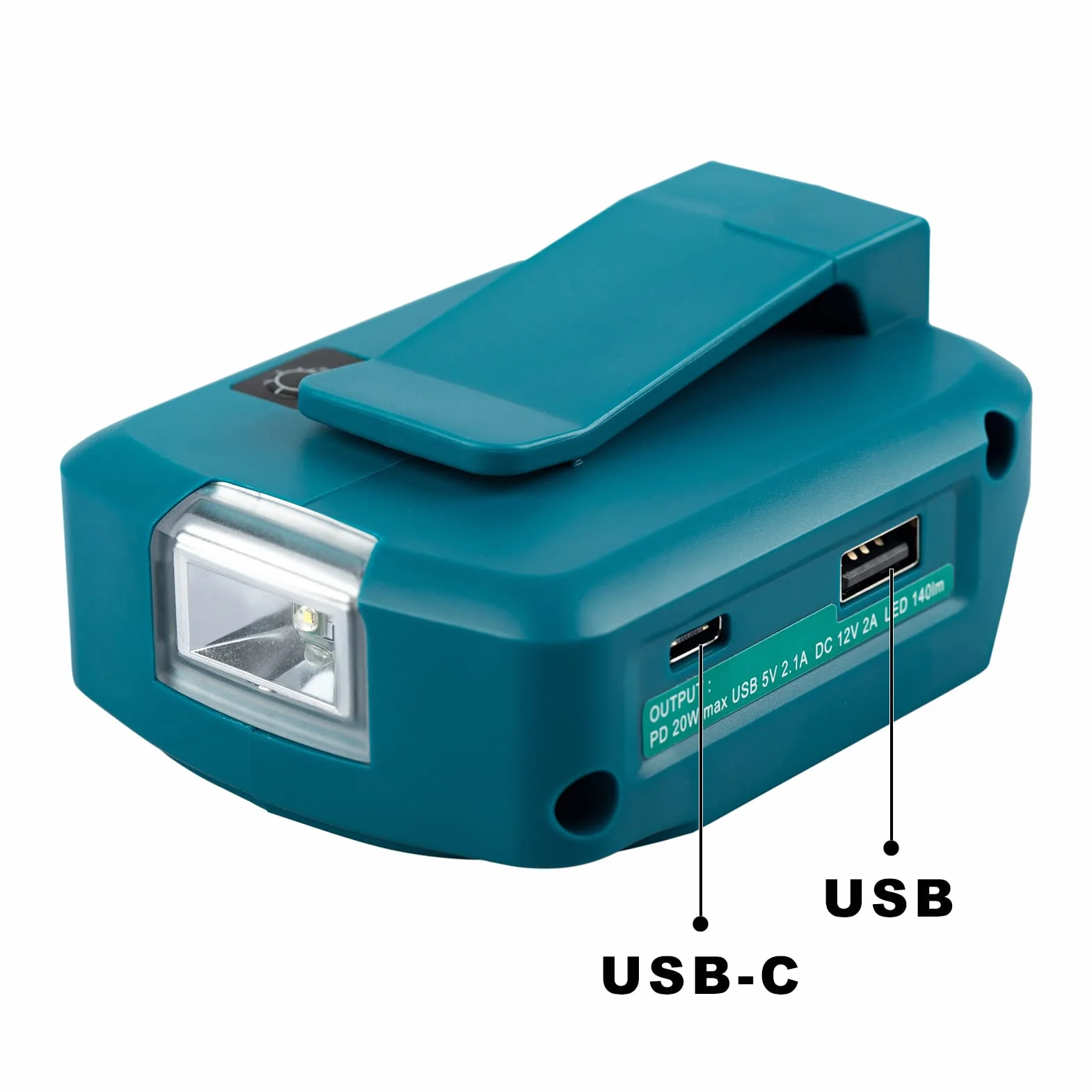 Mellif Akku USB Adapter für Makita 18V DEBADP05 mit LED-Arbeitslicht & DC 12V 2A Port & PD 18W USB C (Akku NICHT enthalten)