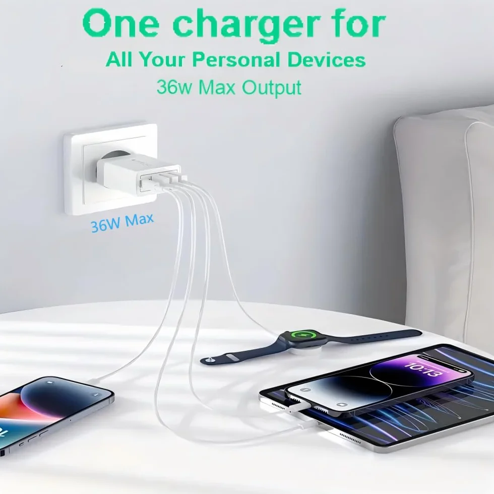 Ładowarka szybka 36 W PD QC3.0 USB C 4 porty uniwersalny do iPhone Samsung Huawei Xiaomi