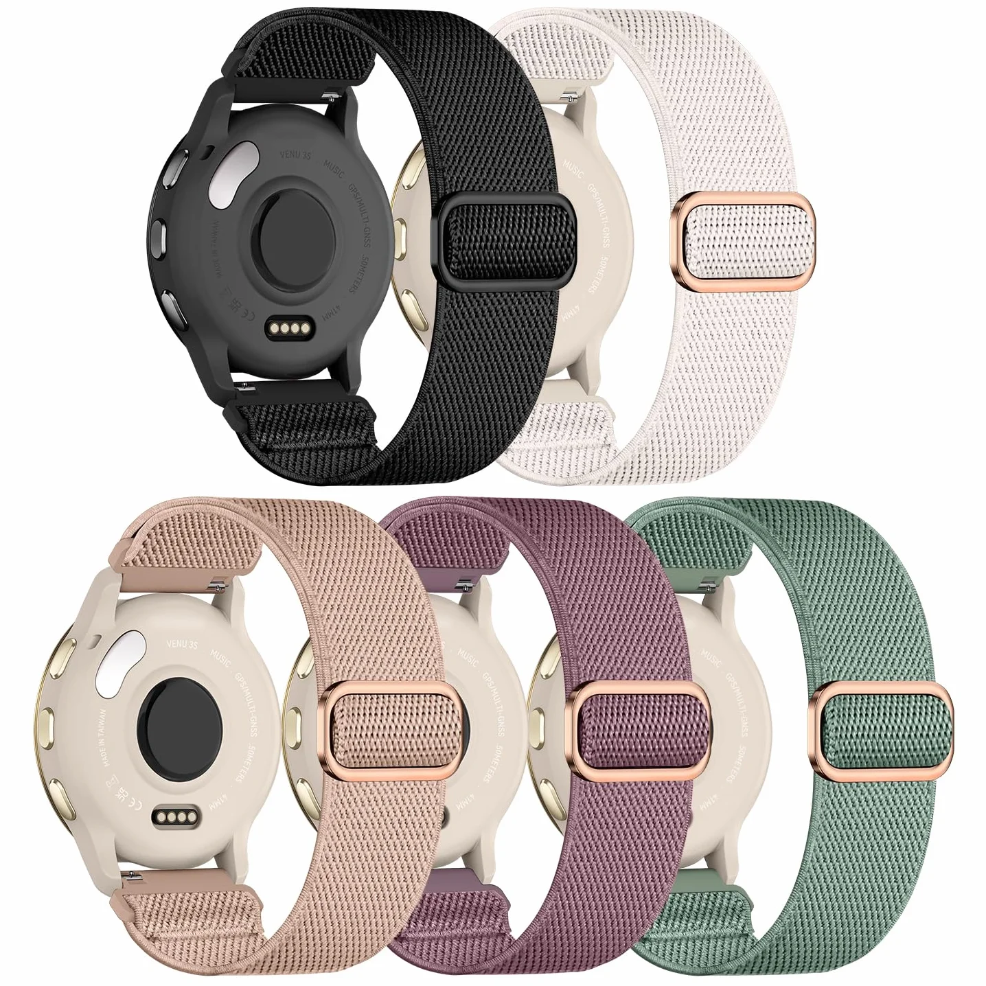 5 sztuk bransoletek kompatybilnych z Garmin Venu 3S/Venu 2S/Vivoactive 4S, 18 mm, elastyczny nylon, do zegarka Garmin Forerunner 255S/265S dla kobiet i mężczyzn