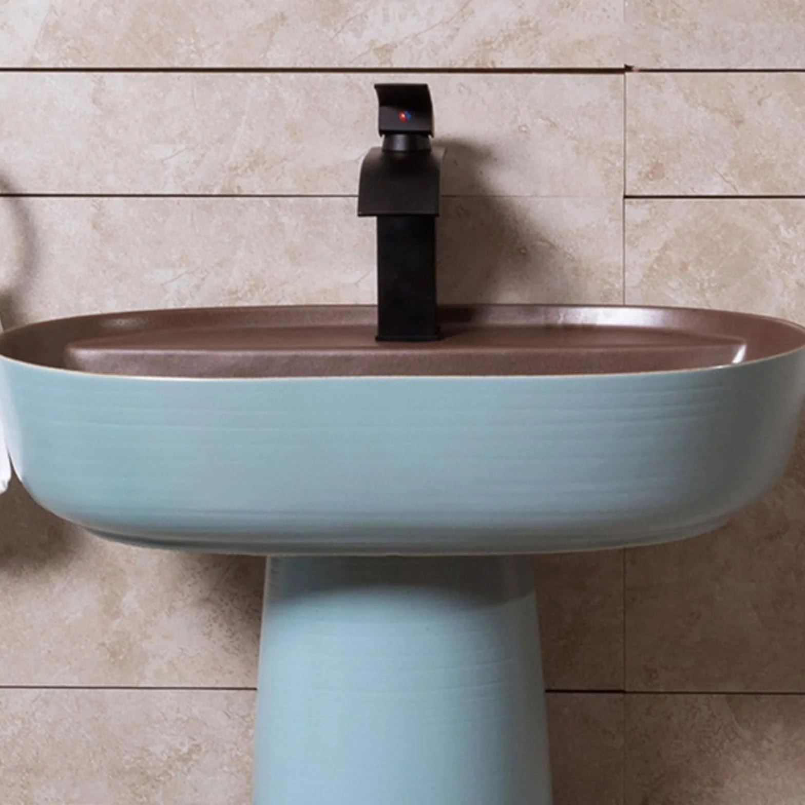 Umywalka łazienkowa ceramiczna, umywalka stojąca, elegancka niebieska umywalka stojąca, 2-częściowa umywalka kolumnowa, umywalka nablatowa, umywalka zewnętrzna na podwórk