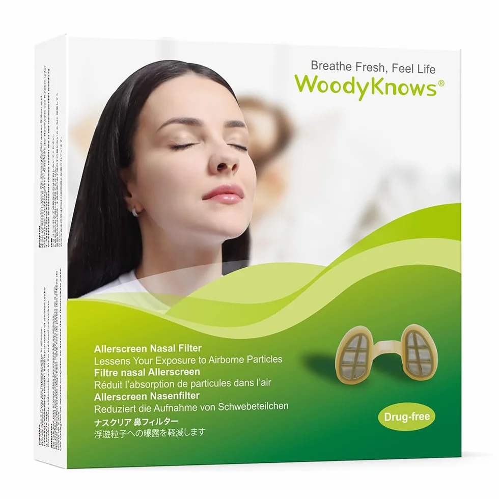 Filtry nosowe WoodyKnows Allerscreen, pomoc w sezonowych i alergiach na kurz (S, 3 filtry + 12 filtry zamienne)