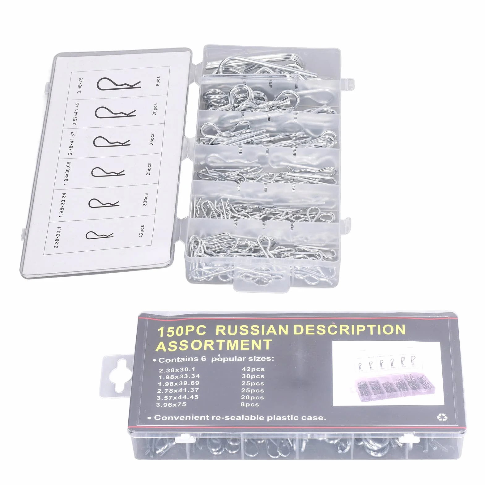 150pcs Cotter Pins, Stalowa Stalowa Przyczepka Pins Pins Pins z Pudełkiem do Przechowywania dla Systemu Blokady Podłączania