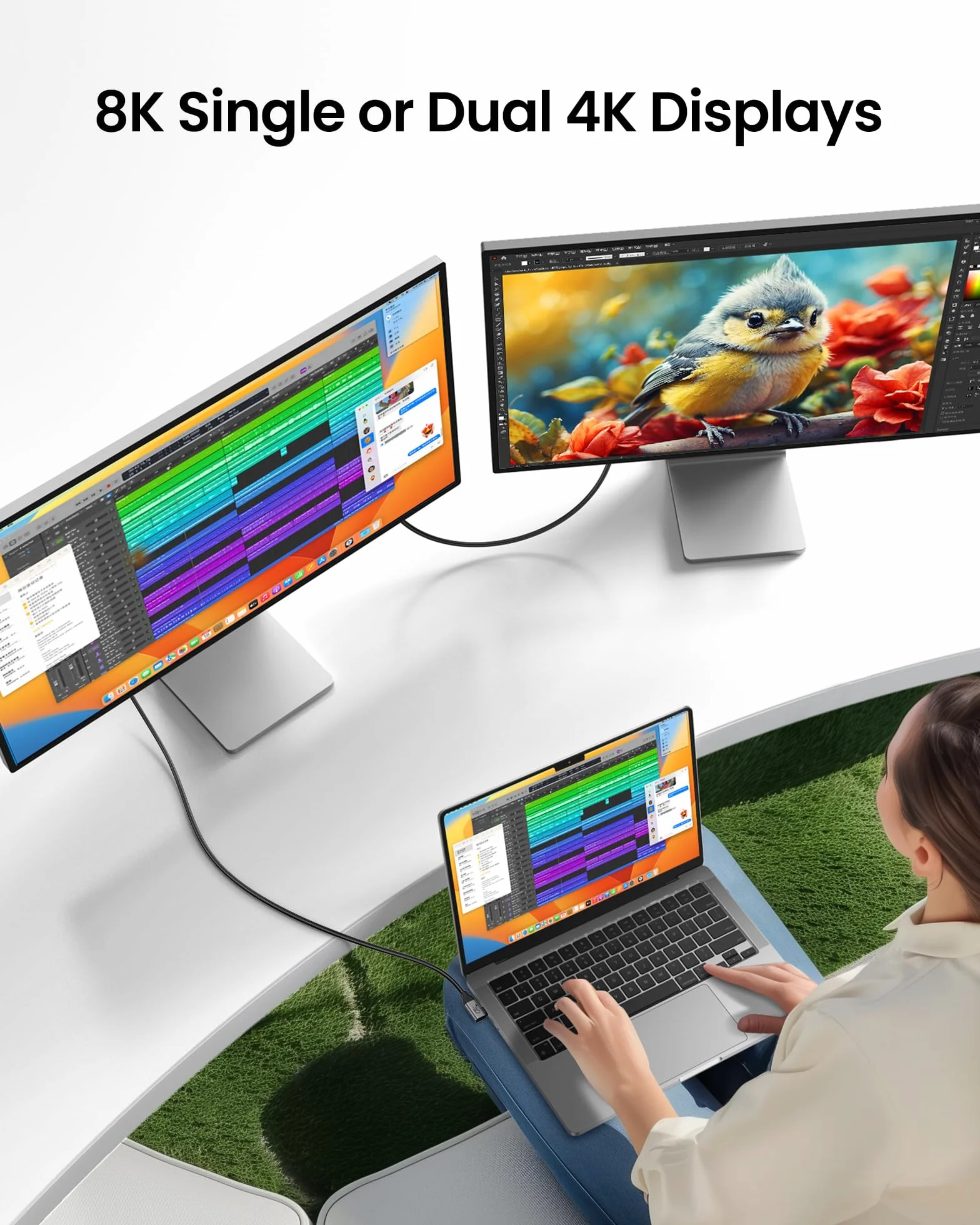 Silkland USB4 Thunderbolt 4 1M Kątowy Kabel 40Gbps 240W 90 Stopni 8K@60Hz USB C do USB C do iPhone 16/15 Pro Max MacBook Pro iPad Pro