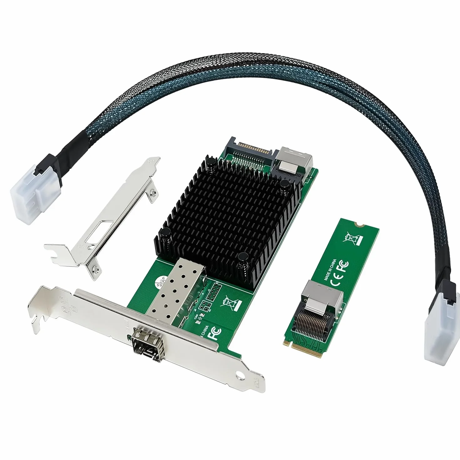 Karta Netwrok M.2 NVMe 10G (klucz M SFP+ PCIe X4, z kontrolerem Intel 82599(X520-DA1), karta sieciowa 10 GB RJ45 Ethernet, z kablem SFF-8087, obsługą PXE i UEFI