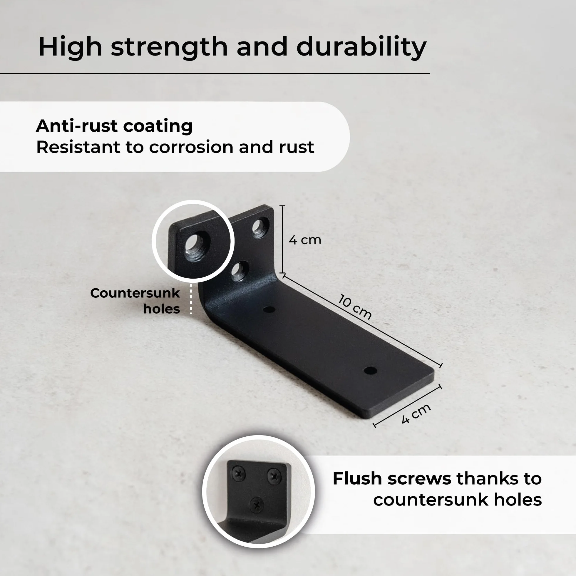 MILUKA Pack 4 Brackets for Shelving 10 cm | Invisible Metal L-shaped Brackets for Wall Shelves | Heavy Duty Steel, 60 kg | Black Industrial Design, Concealed Anchorage