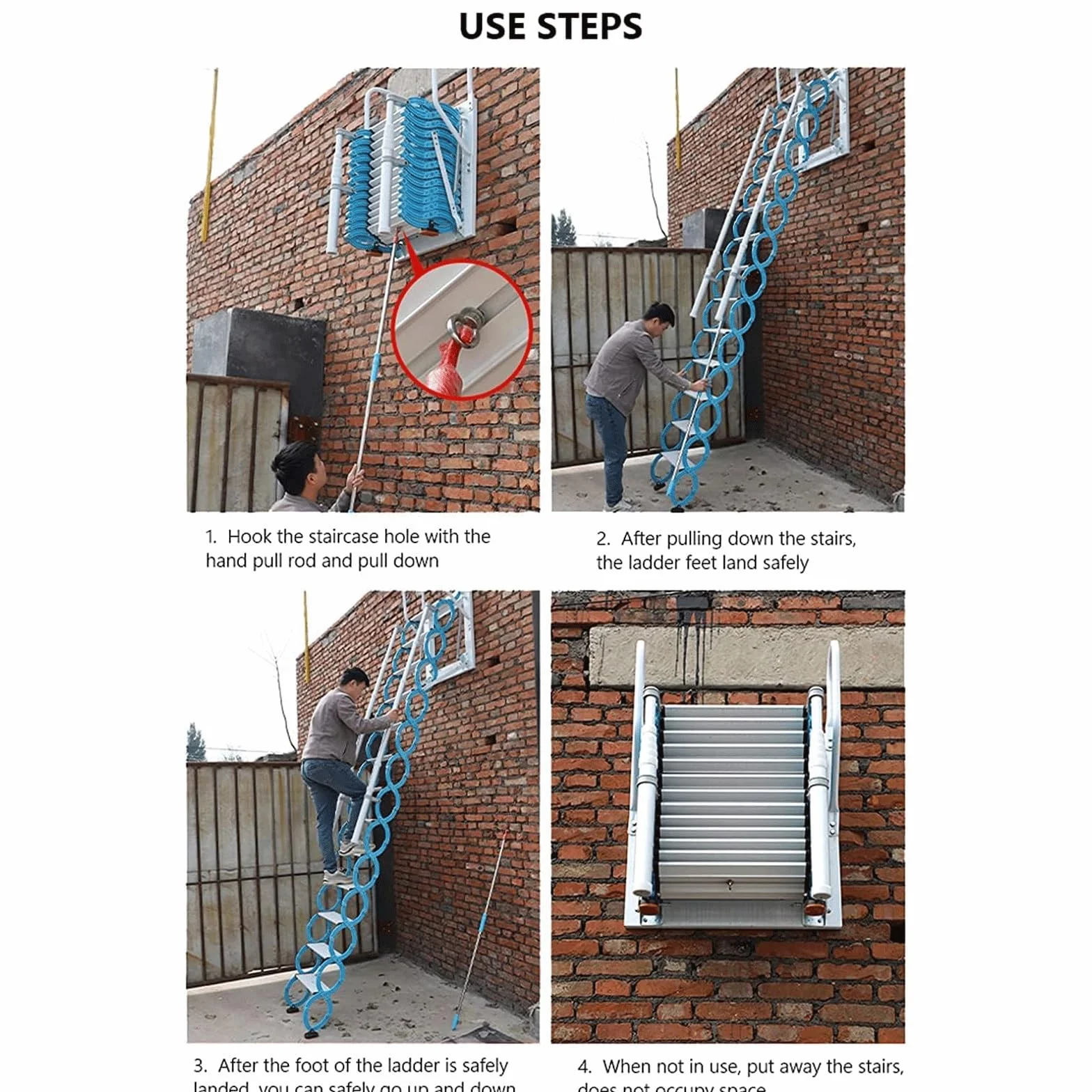 Schody strychowe składane schody strychowe schody loft uchwyt ścienny drabina loft drabina poddasza drabina teleskopowa schody sufit instrukcja z poręczami (3,6-3,8 m)