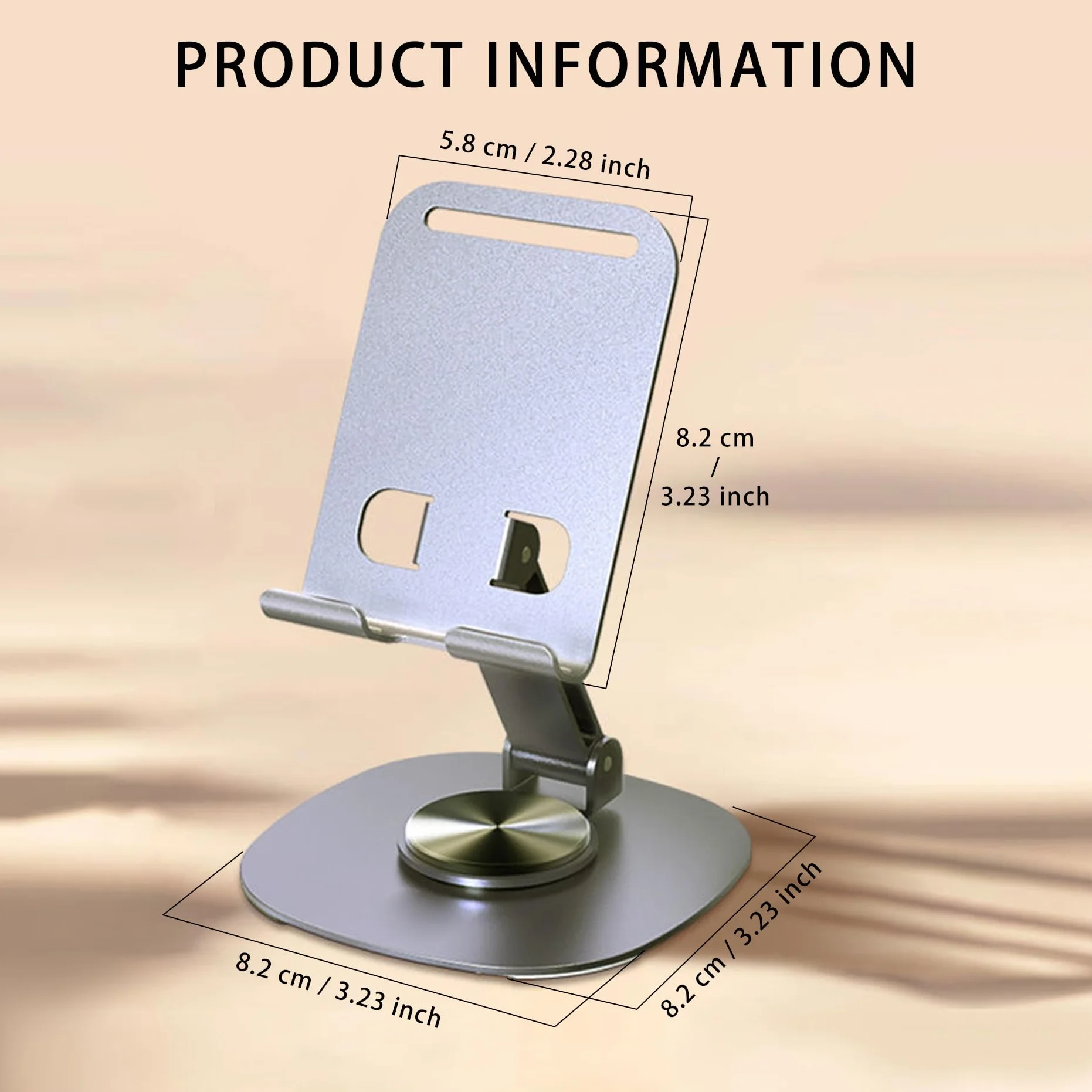 1 SZT Metalowa Stojak na Telefon, Regulowany Holder na Tableta, Składany Stojak Biurkowy, Przenośny Design, Obracająca się 360° Podstawa z Powłoką Antypoślizgową, do Biura, Domu i Podróży (Szary)