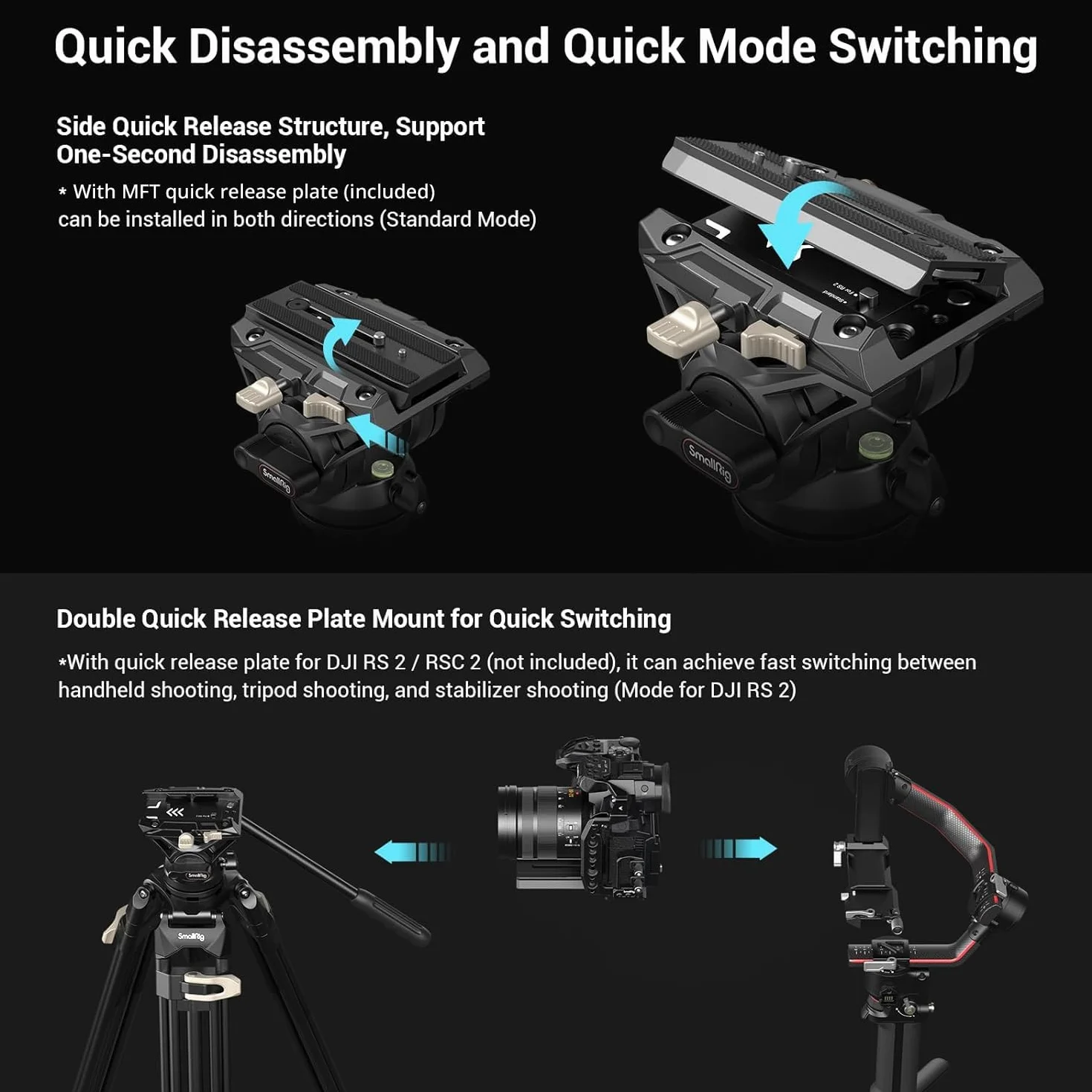 SMALLRIG Video Tripod System, 73-Calowy WytrzymałY Statyw z GłOwicą PłYnową 360 Stopni i PłYtą Szybkiego Uwalniania do Lustrzanek Cyfrowych, Kamer, AparatóW - 3751
