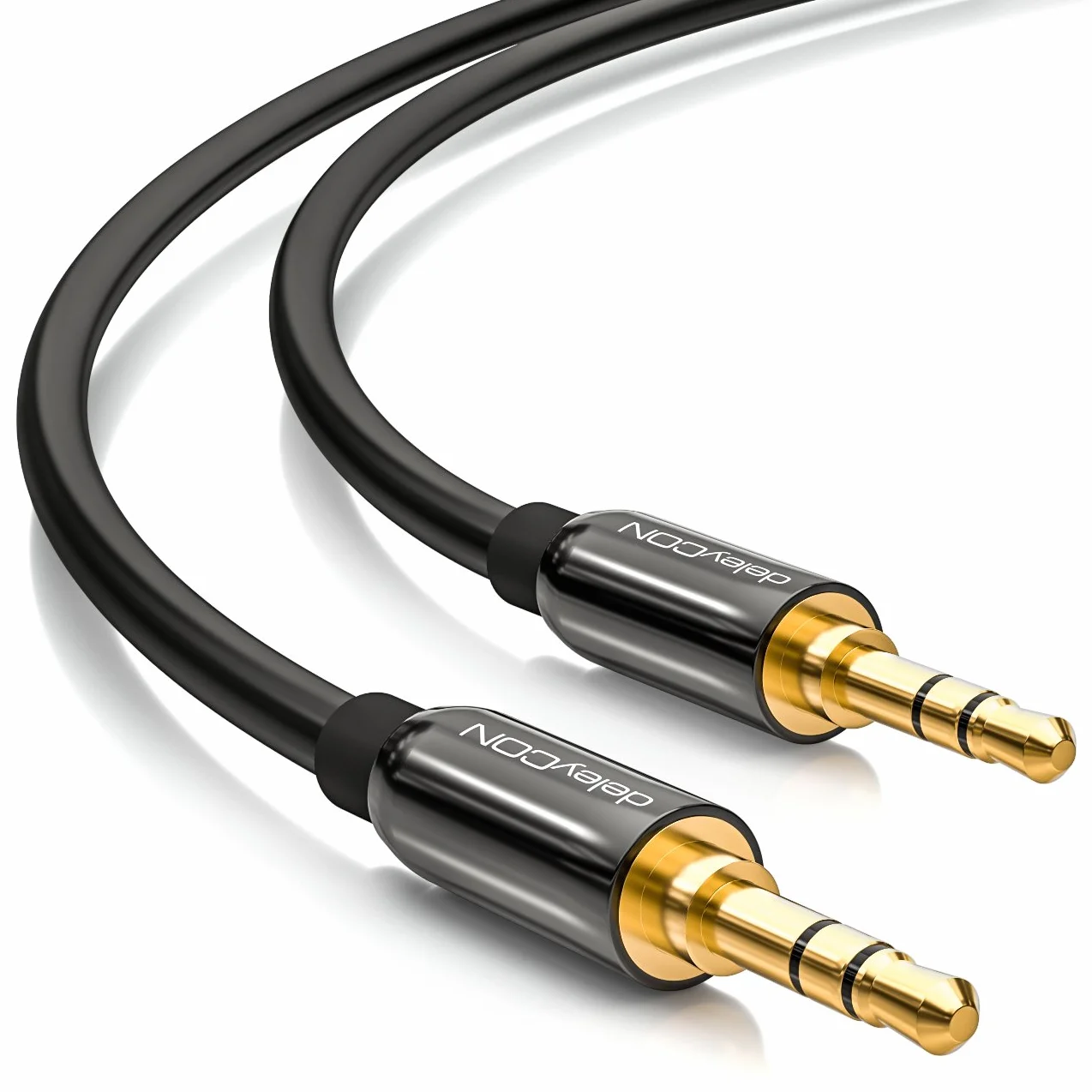 deleyCON 1m Kabel Jack 3,5 mm AUX Kabel Audio Stereo Wtyk Jack Prosty do PC Laptopa Telefonu Smartfona Tabletu Samochodu Amplitunera HiFi - Czarny