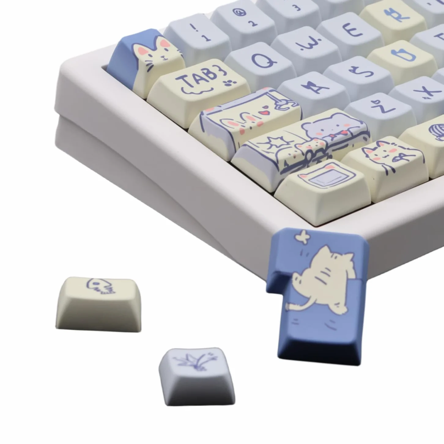 Niestandardowa nasadka klawiszy do klawiatury mechanicznej MDA z 148 klawiszami Dye-Sub, ANSI i Extra Enter Cute PBT (niebieski kot)