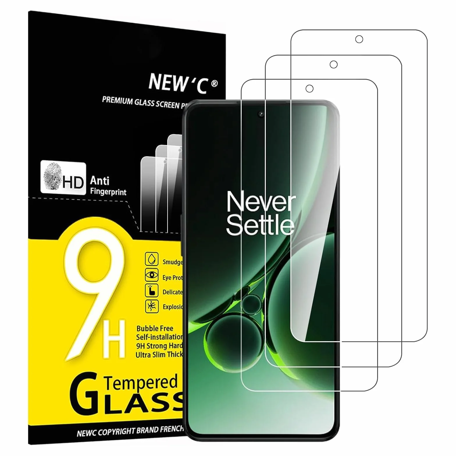 NEW'C Szkło Hartowane Do OnePlus Nord 3 5G 9H 0,33 mm HD Ultra Przezroczyste Zestaw 3 sztuk