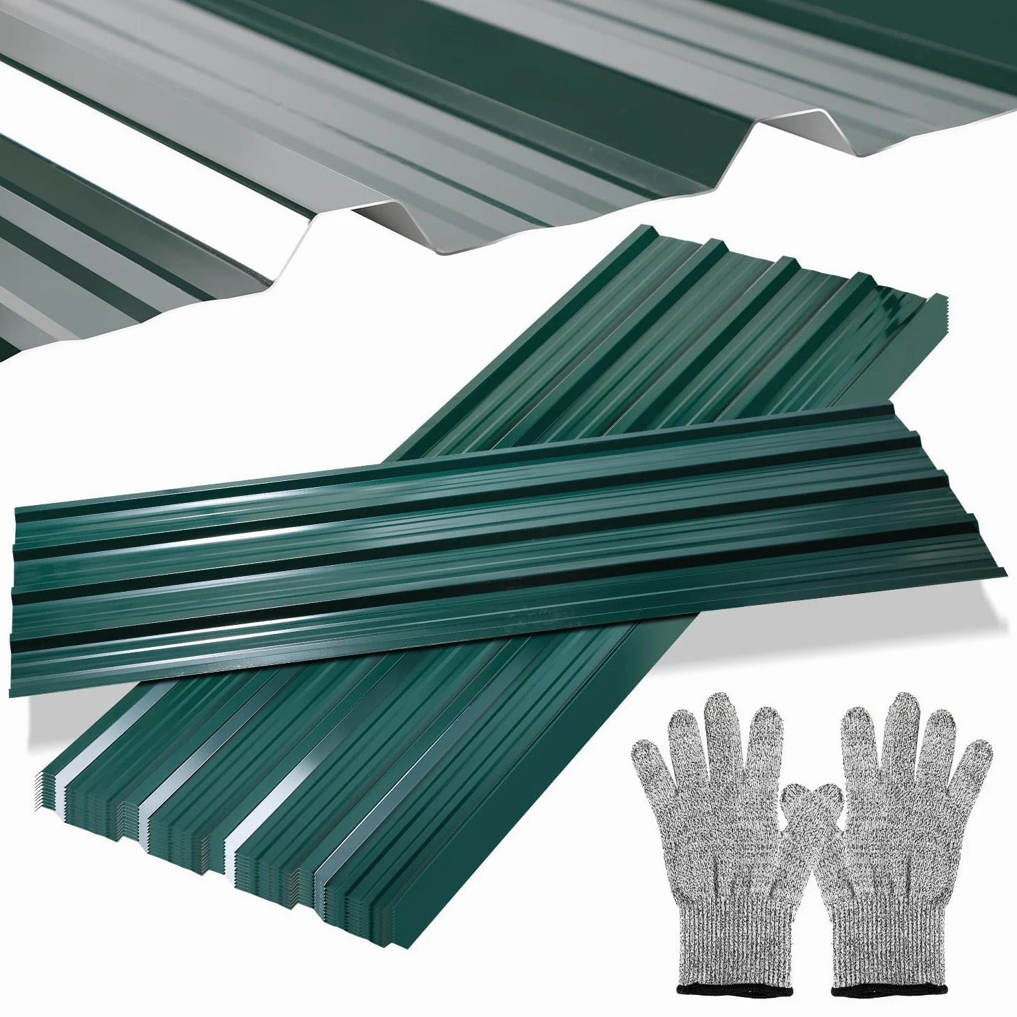 24 x blacha trapezowa 129 x 46 cm = 14 m², blacha profilowa, ocynkowana, płyty z blachy falistej, do dachu, domku na narzędzia, wiaty, płyty dachowe, w zestawie rękawice montażowe, zielona