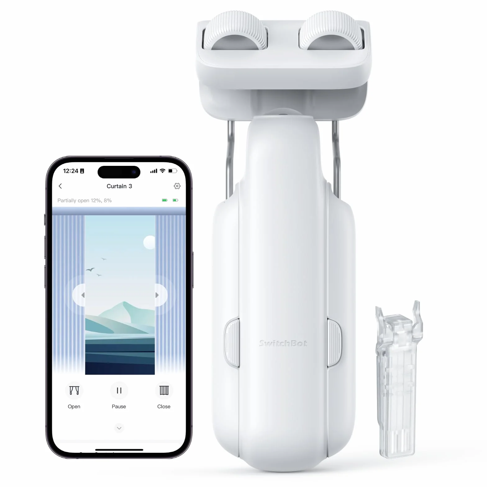 SwitchBot Curtain 3 Inteligentny automatyczny mechanizm do zasłon, pilot Bluetooth z aplikacją/timerem, wydajny silnik, obsługuje Alexę, Google Home, HomeKit za pomocą urządzenia Hub, do drążka