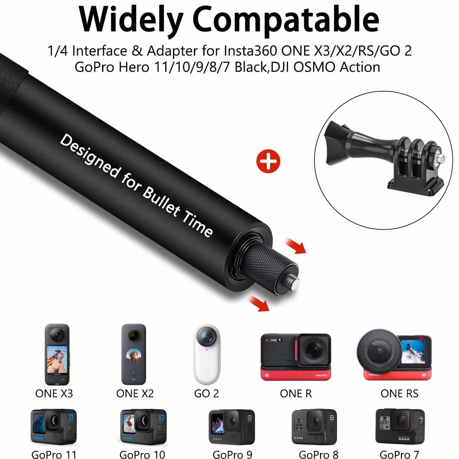 Wiseten Kijek do Selfie 130 cm Statyw Handheld Pole do GoPro Hero Black Insta360 X3/X4/One XR/RS