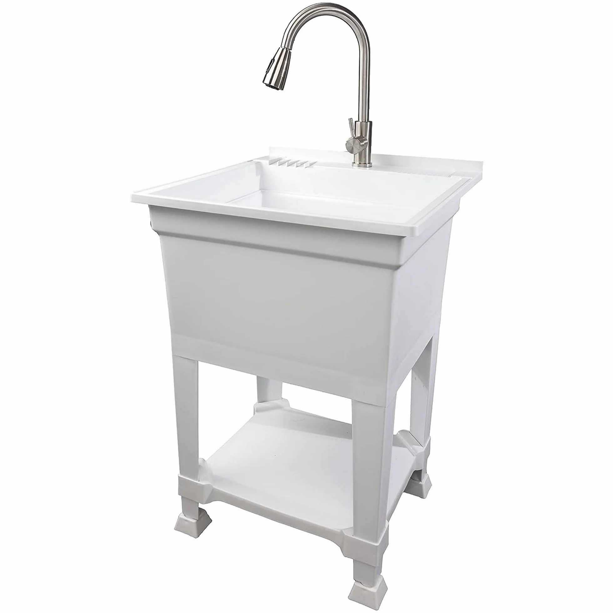 UTILITYSINKS Wolnostojąca wanna użytkowa, wykonana w USA, 61 cm x 61 cm, ze stacją roboczą, wytrzymały zlew do stacji pracy, pralni, sklepu, biała