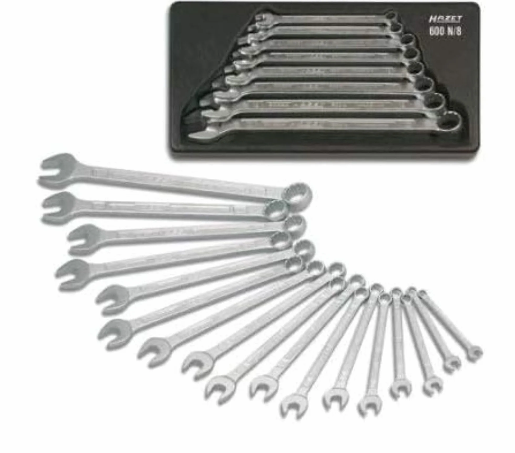 HAZET 600NA/12-1 zestaw kluczy płasko-oczkowych 1/4"-1 5/16" 12-częściowy, chromowany