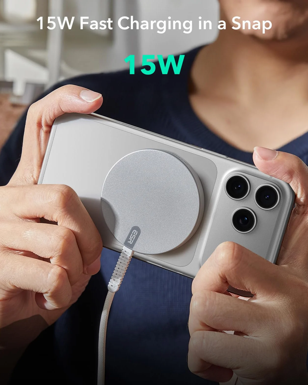 ESR bezprzewodowa ładowarka Magsafe 15 W do iPhone 17/17e/16/15/14/13/12, AirPods 4/3/2 Pro, Google Pixel 10, Galaxy S25/S26