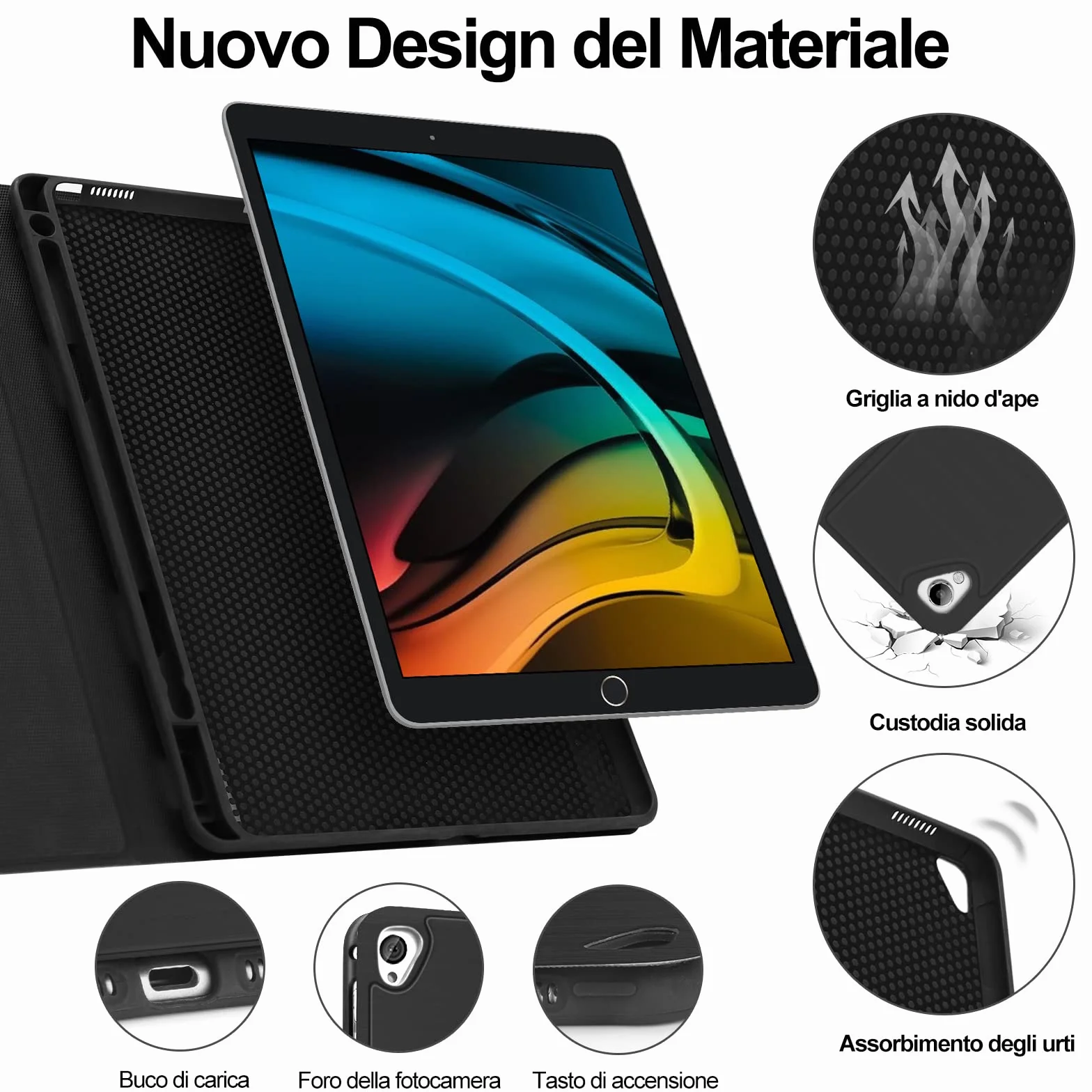 FOGARI Magnetyczna klawiatura do iPada 10,2" etui Bluetooth QWERTY włoska odpinana czarna